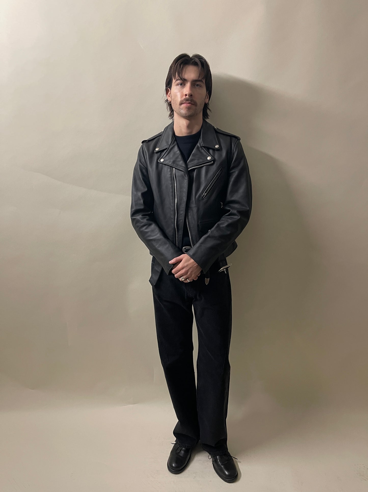 Schott NYC Black Heavy Cowhide Perfecto Jacket 40