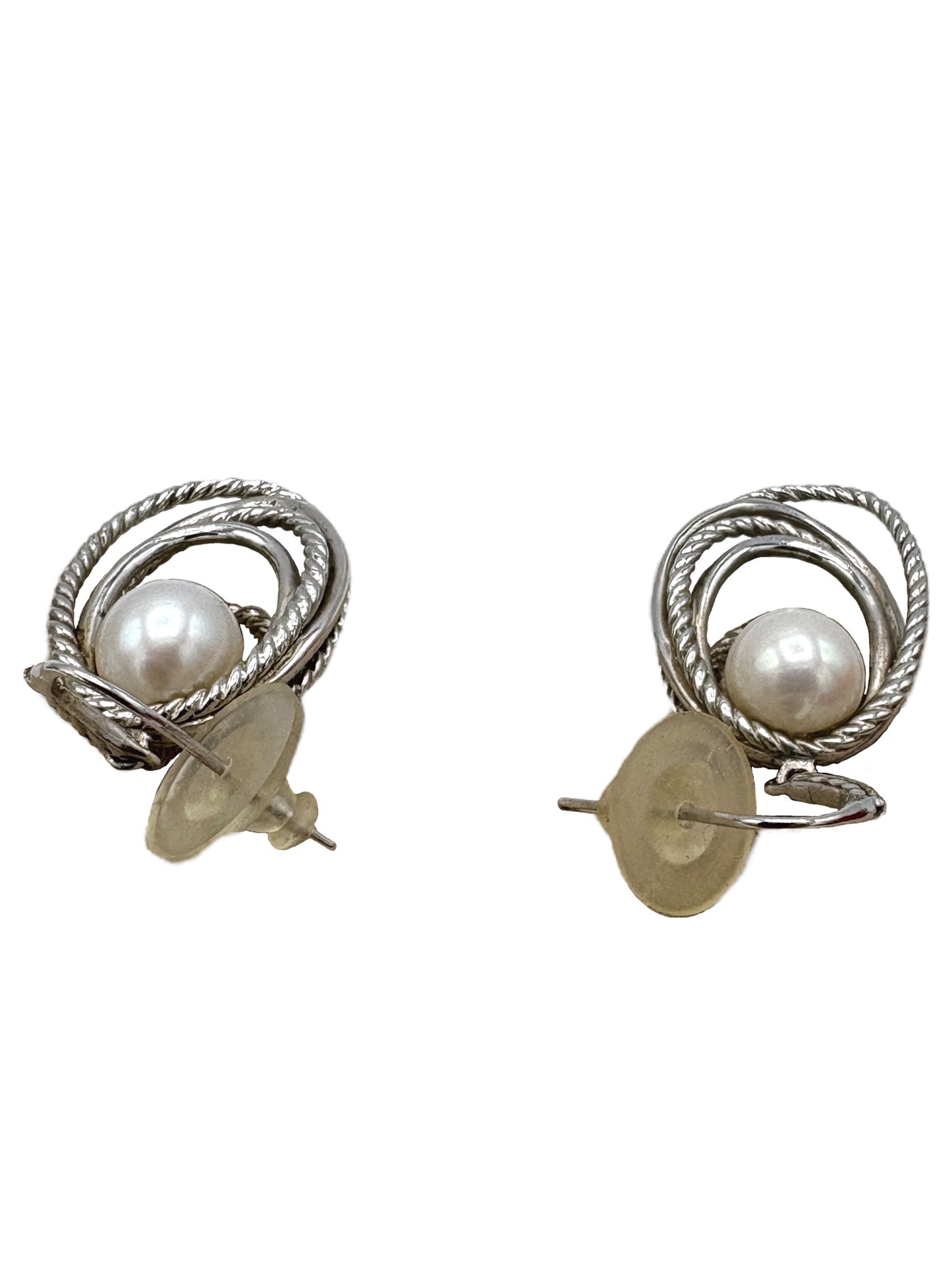 David Yurman Sterling Silver Pearl & Diamond Crossover Hoop Earrings