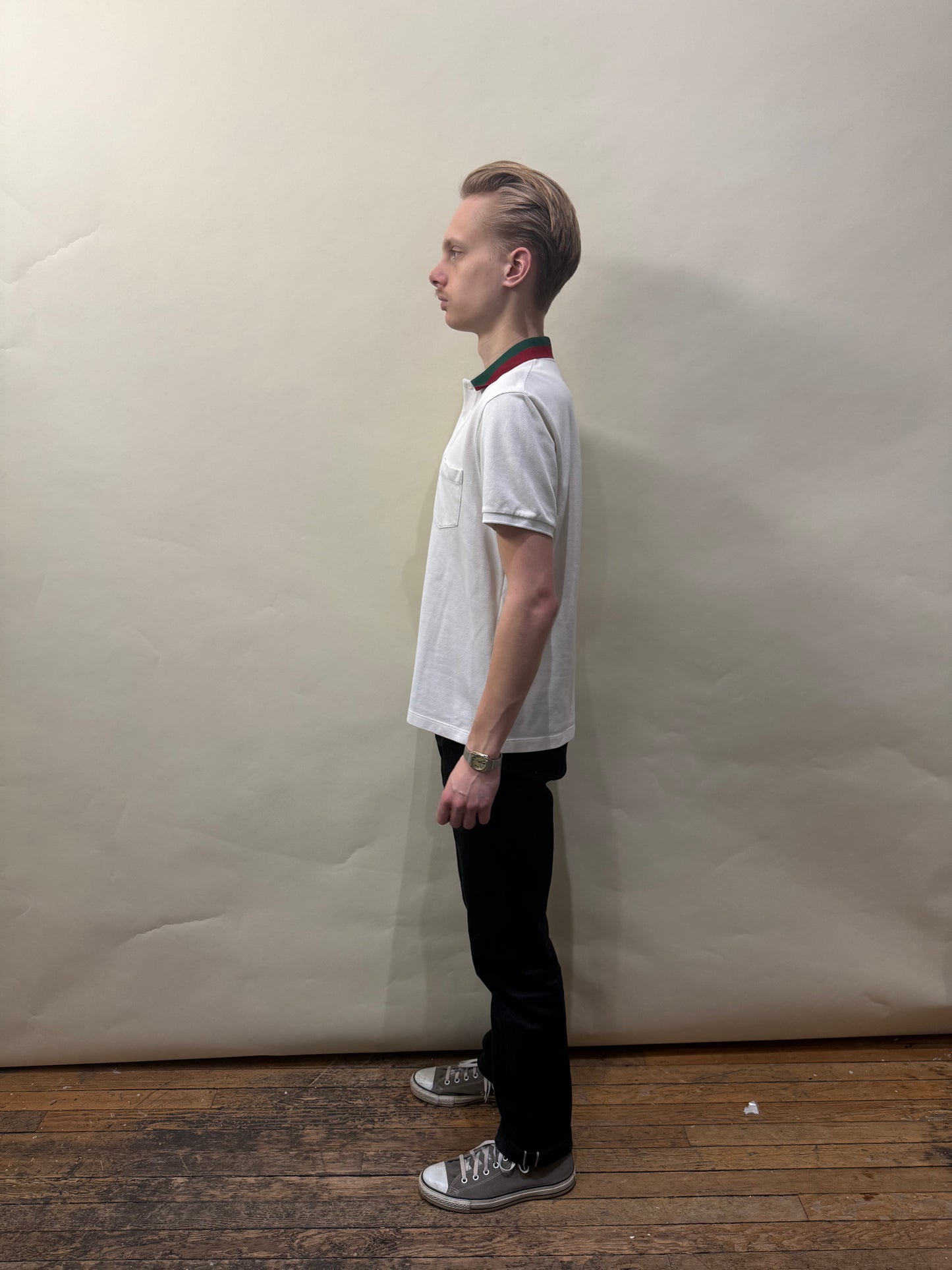 Gucci White Cotton Pique Web Collar SS Polo Shirt Large - L