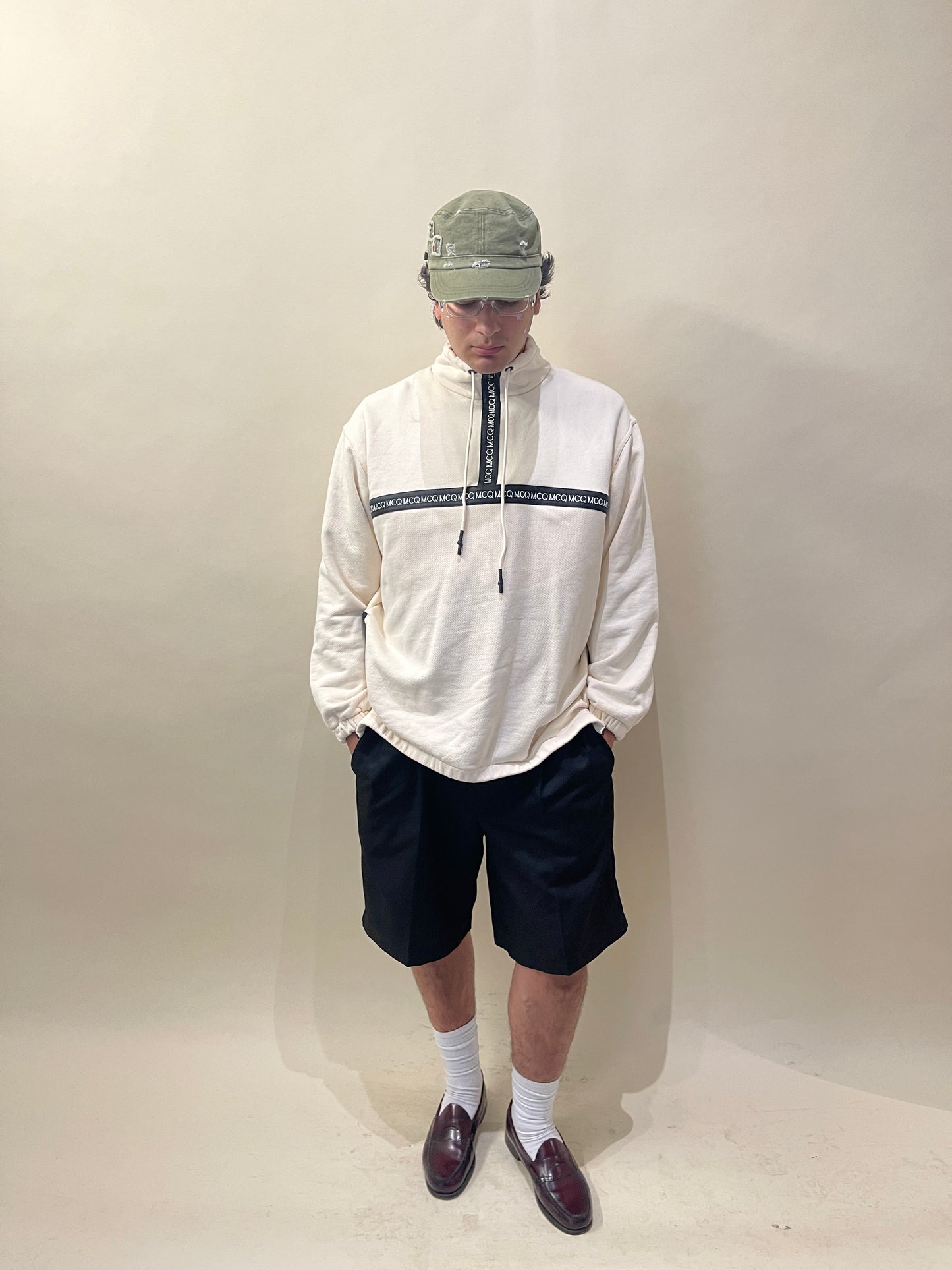 McQ Alexander McQueen Off White Taped Seam Funnel Neck 1/4 Zip Sweater Medium - M
