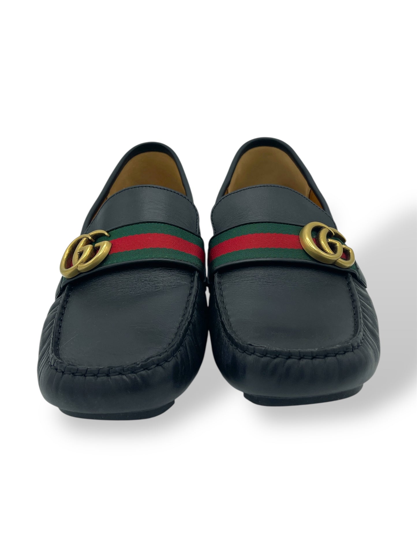 Gucci Black Leather GG Logo Driving Loafers 8.5 M / 10 W