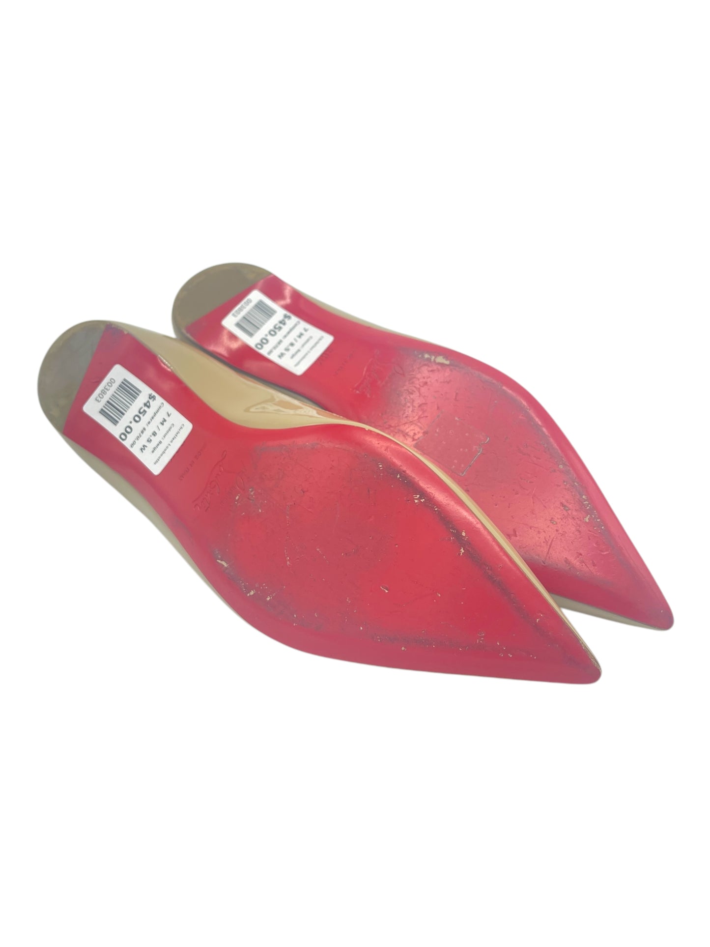 Christian Louboutin Beige & Black Patent Leather Paulina Flats 7 M / 8.5 W