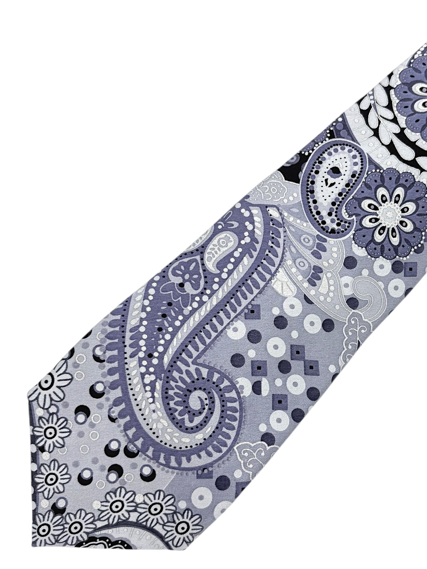 Zanetti Slate Blue Geometric Paisley Pattern Silk Necktie OS