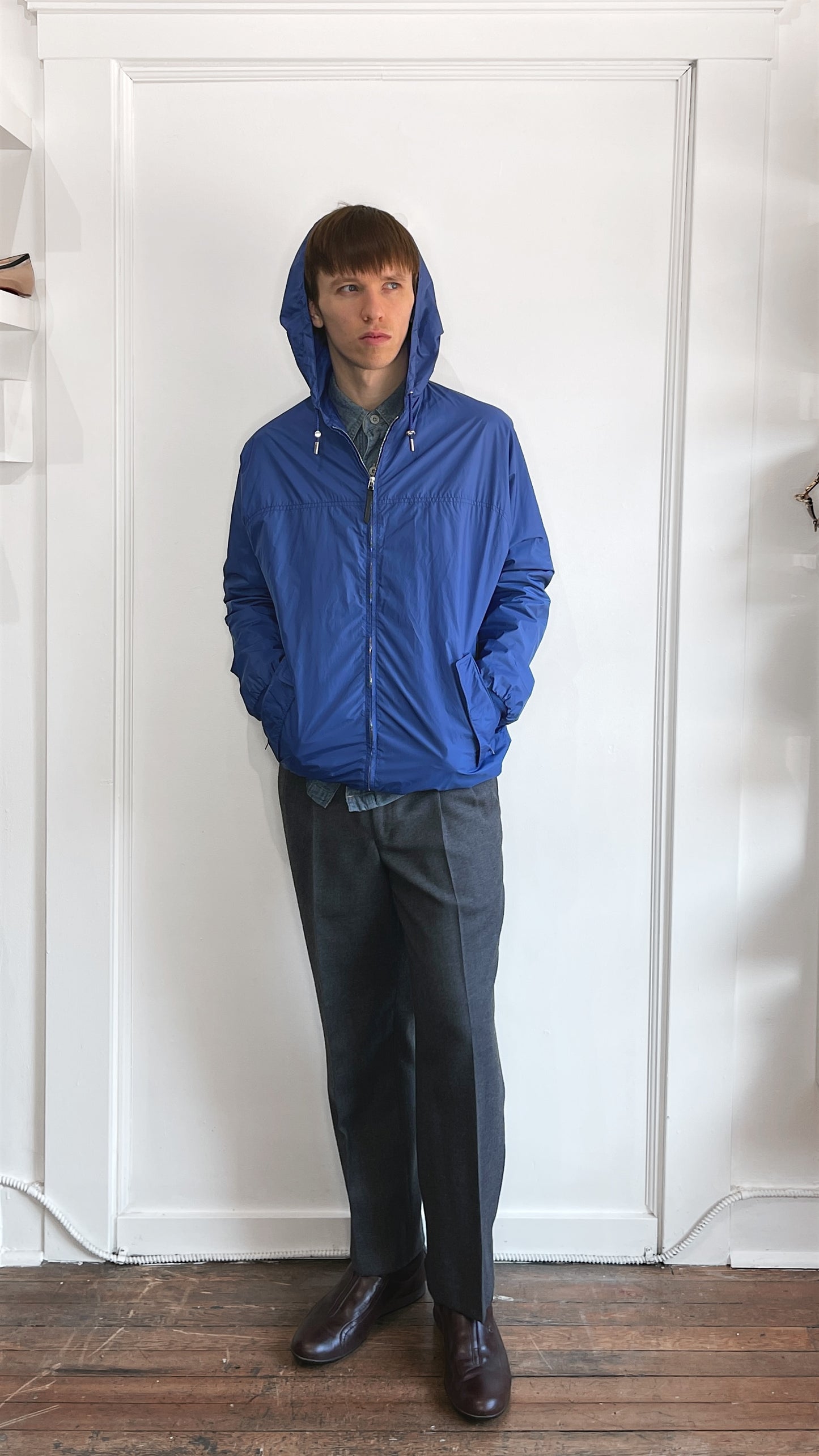 Ermenegildo Zegna Blue Lightweight Zip Up Hooded Windbreaker 38