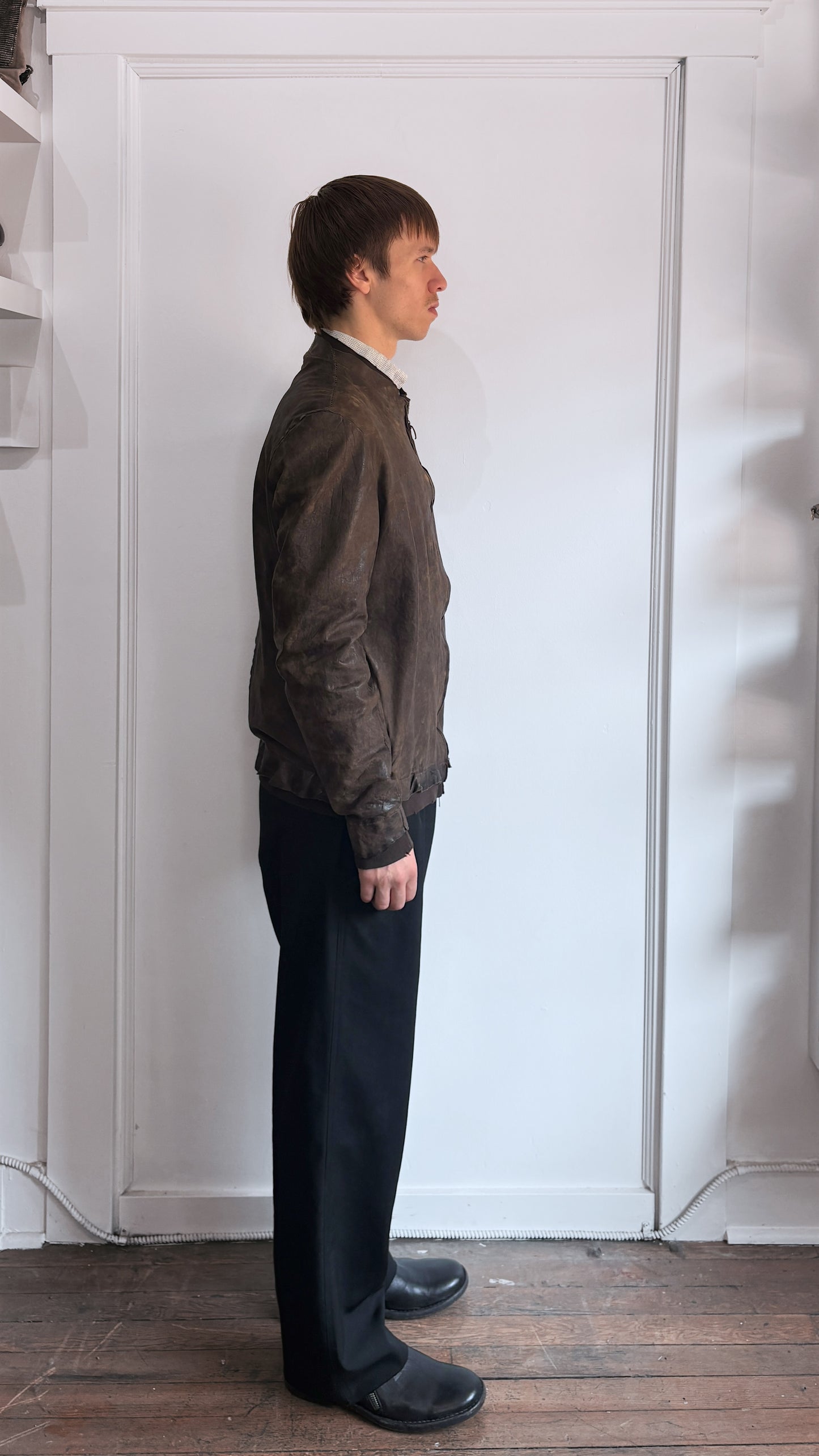 Salvatore Santoro Dark Brown Leather Bomber Jacket 44