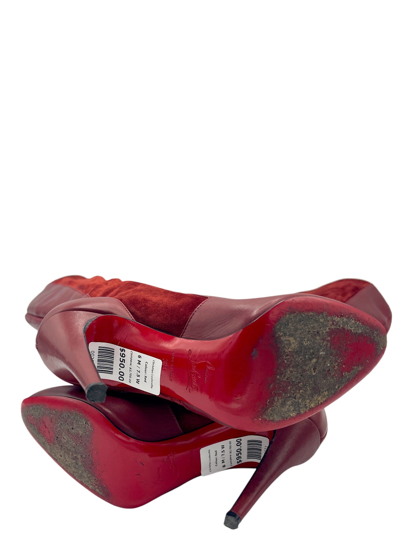 Christian Louboutin Red Leather & Suede Knee High Boots 6 M / 7.5 W