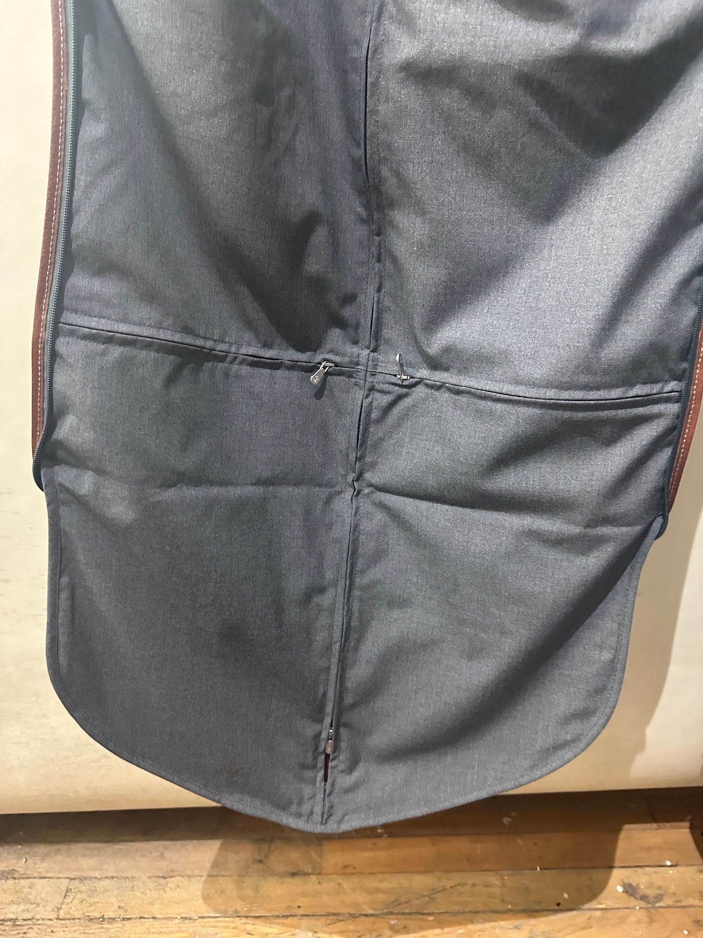 Brunello Cucinelli Dark Grey & Brown Leather Folding Garment Bag