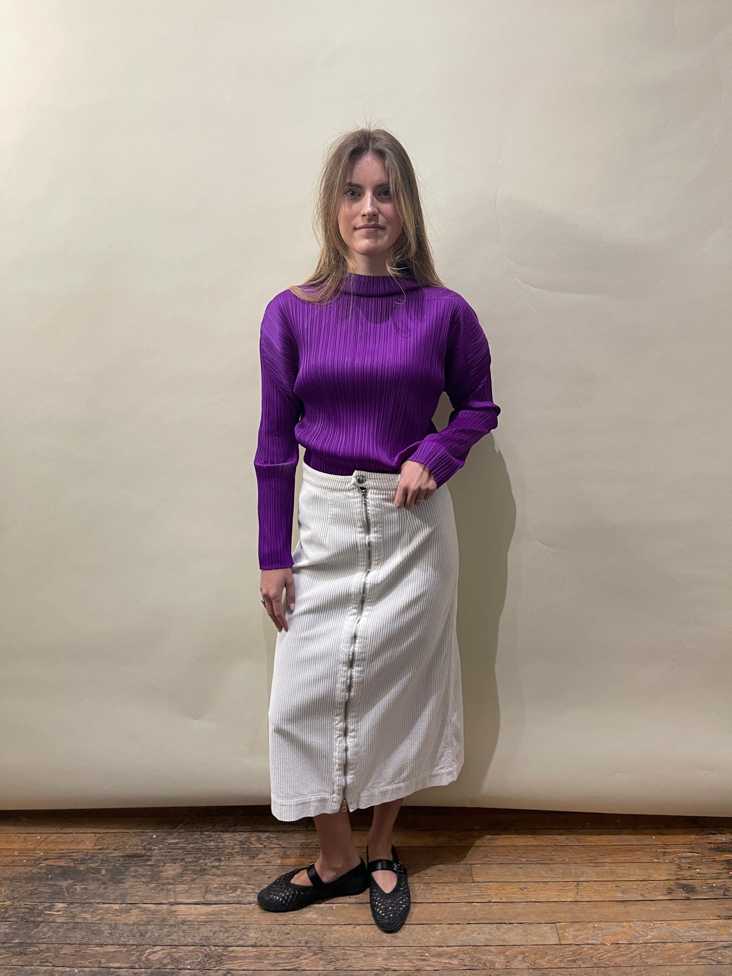 Eckhaus Latta White Cotton Corduroy Front Zip Skirt Medium - M