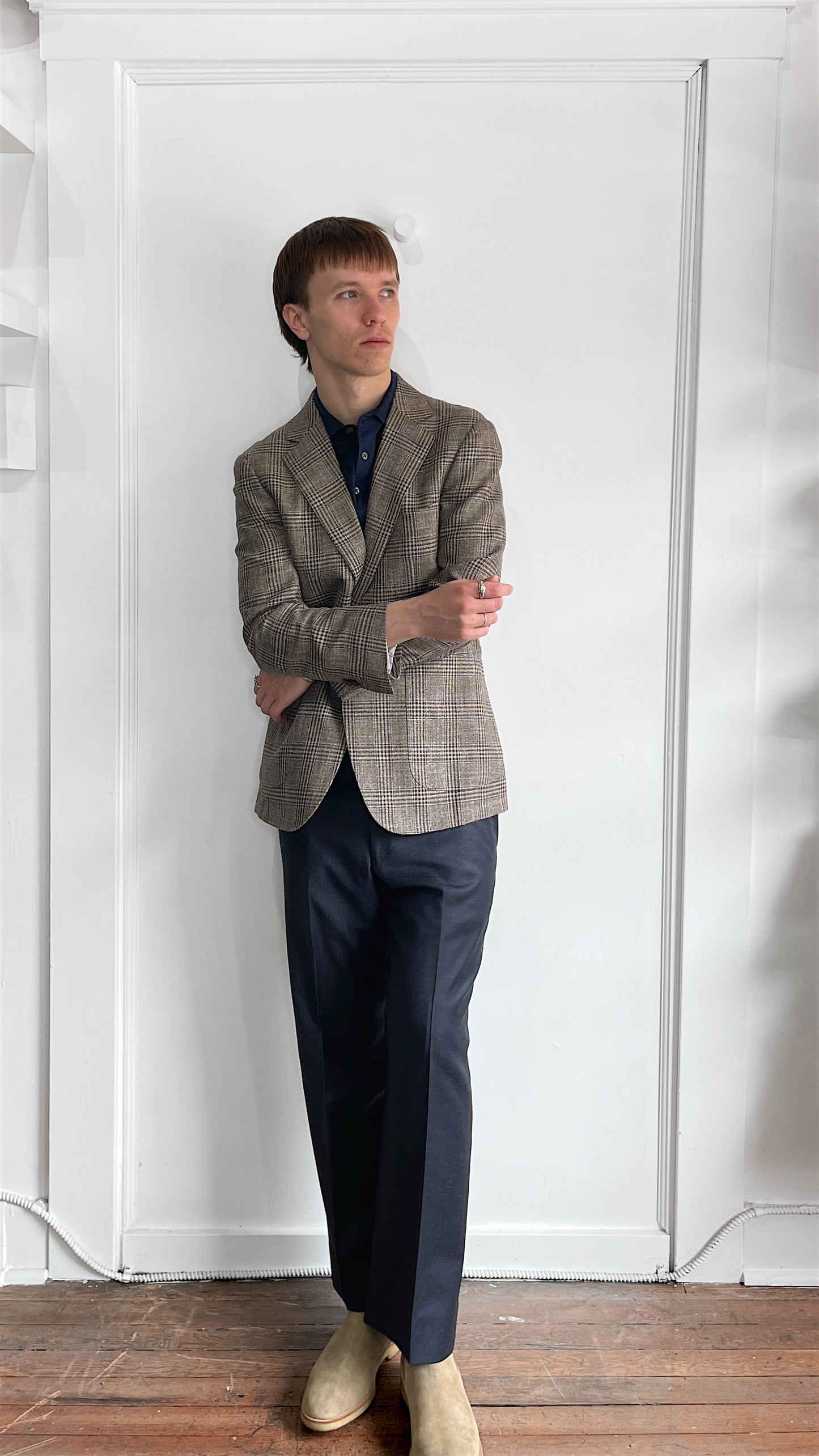 Suitsupply Multi Brown & Navy Glen Check Wool Silk Linen Sport Coat 38S