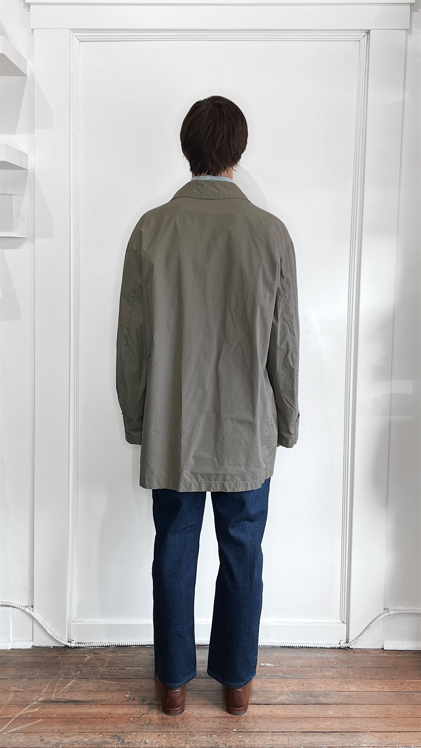 Ermenegildo Zegna Olive Nylon Blend Lightweight Overcoat Extra Large