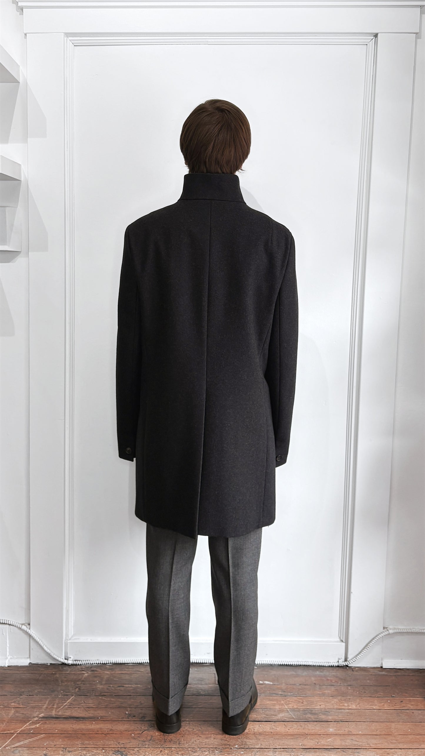 All Saints Charcoal Grey Wool Blend Mid Length Overcoat 42