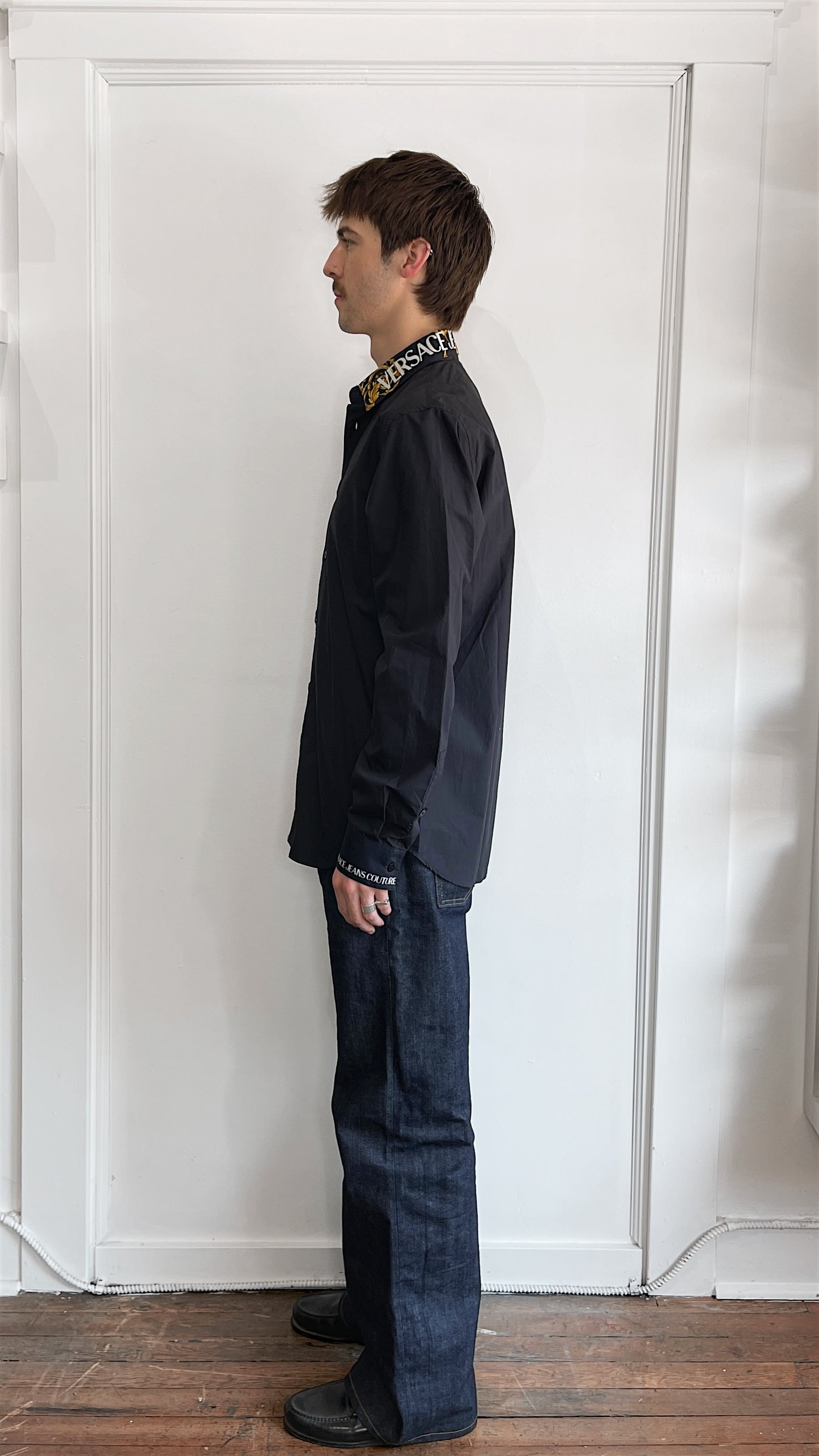 Versace Jeans Couture Black Collar Logo Button Up Shirt 38