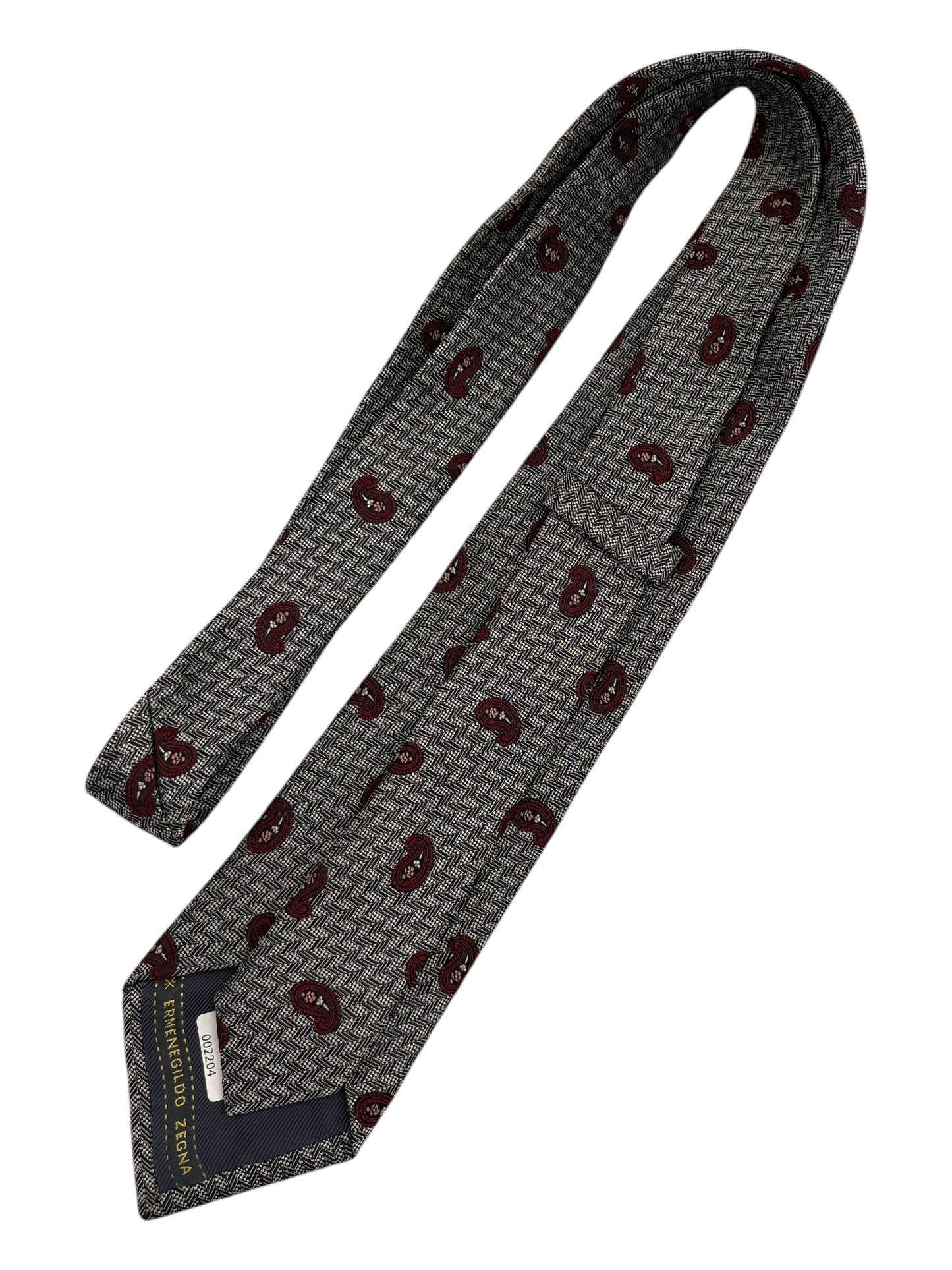 Ermenegildo Zegna Grey & Brick Paisley & Herringbone Pattern Silk Tie