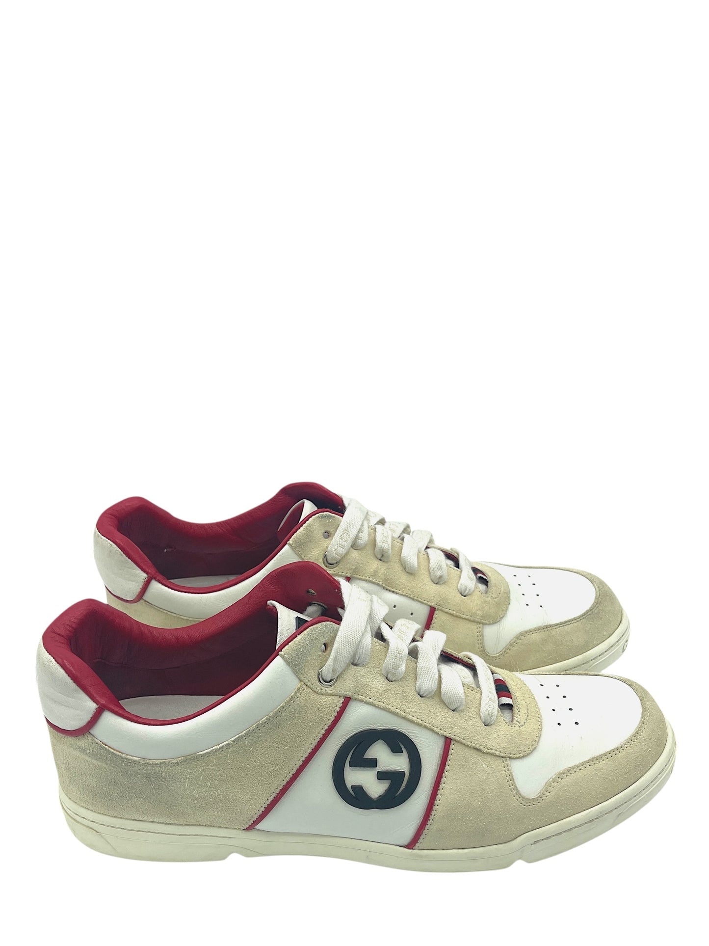 Gucci White, Off White, & Red Interlocking G's Sneakers 11 M / 12.5 W