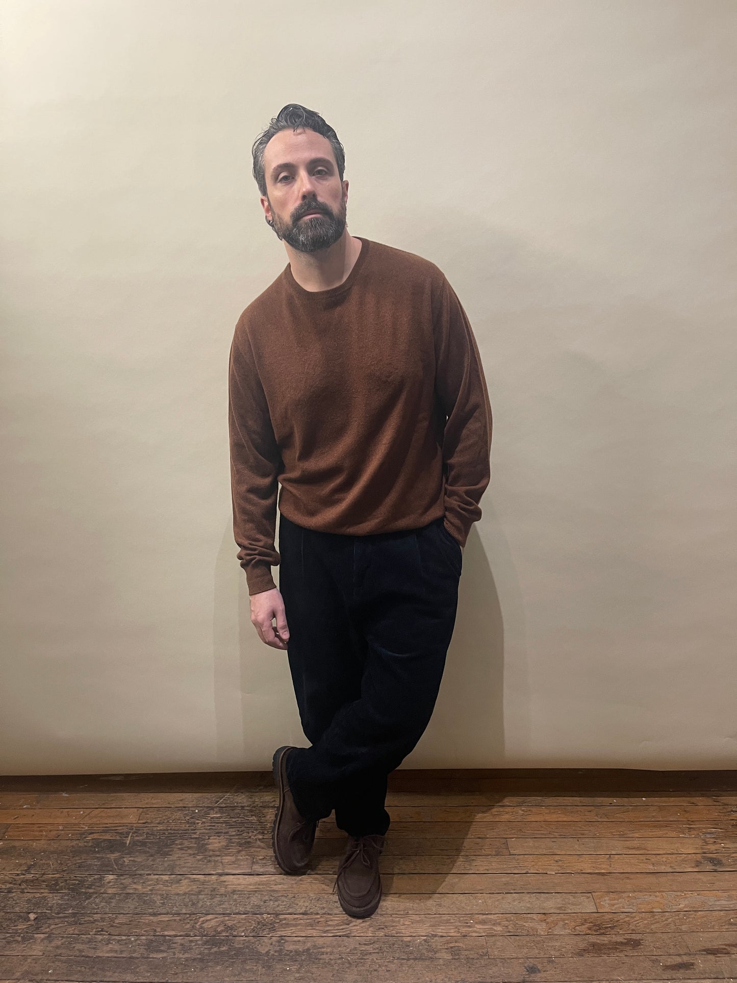Loro Piana Brown Cashmere Knit Crewneck Sweater 42