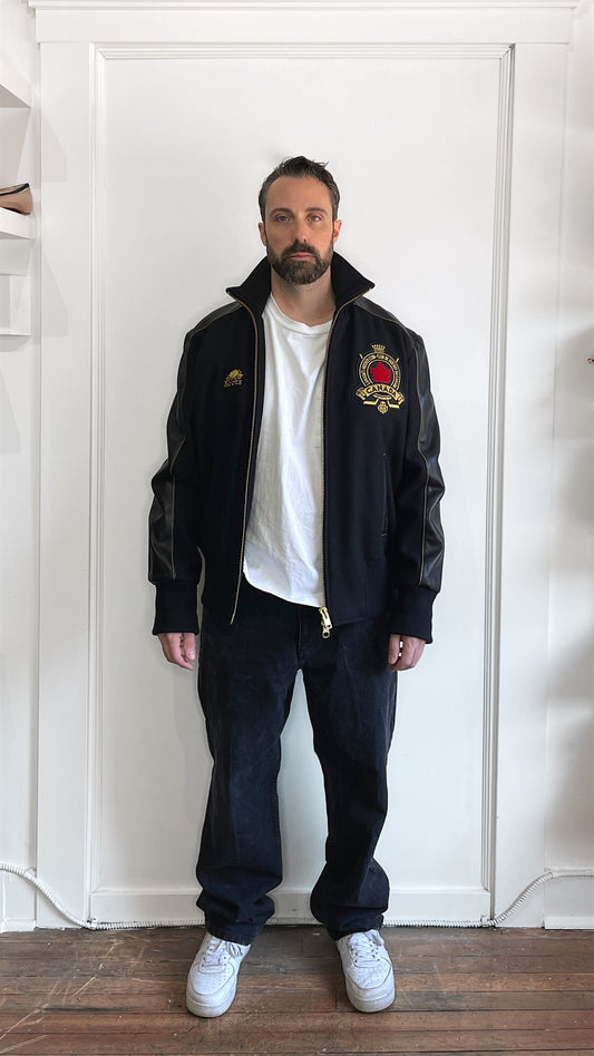 Roots Black & Gold Wool & Leather Canada Hockey Bomber Jacket Extra Large