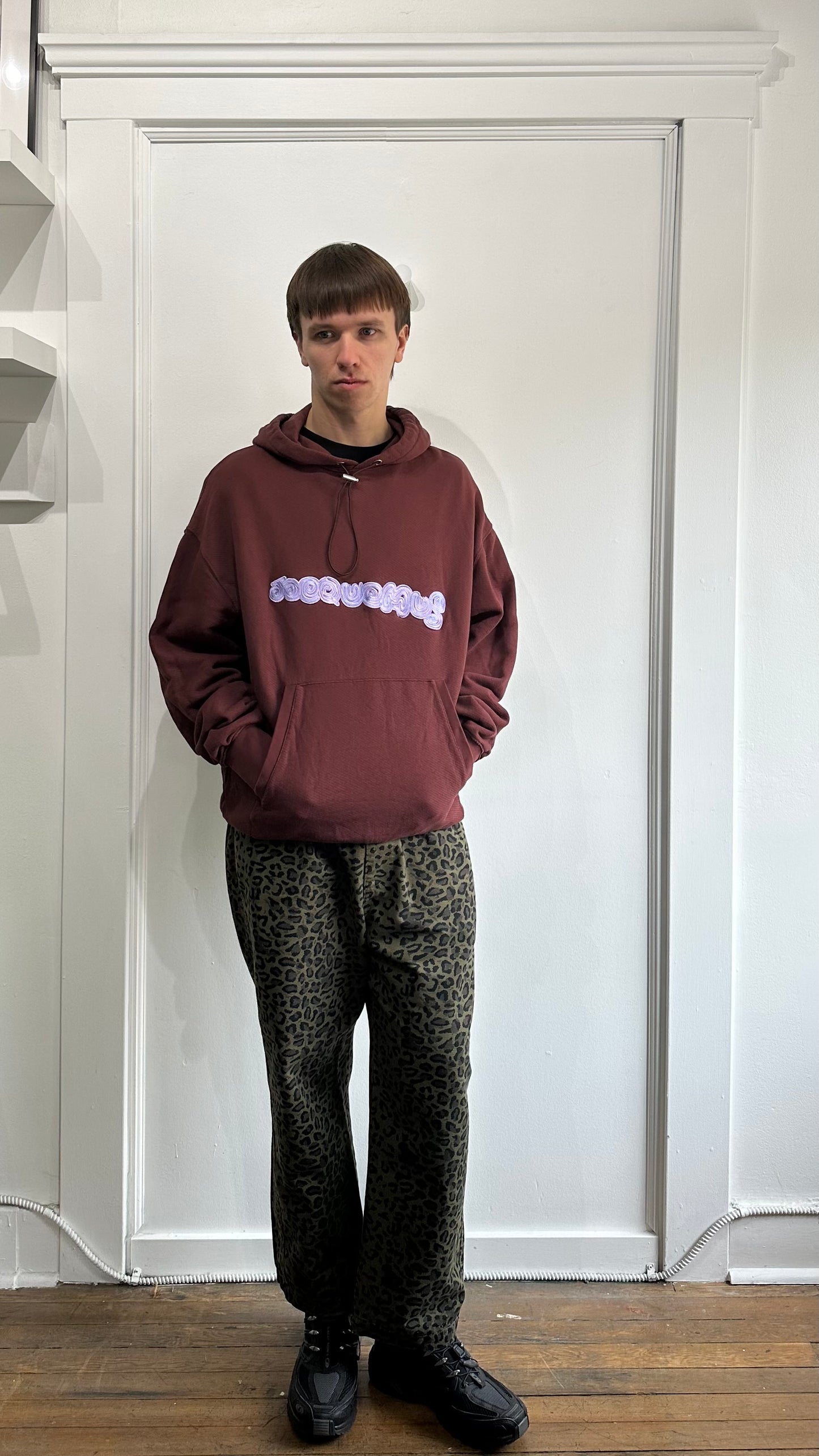Jacquemus Maroon Swirly Logo Hoodie Small