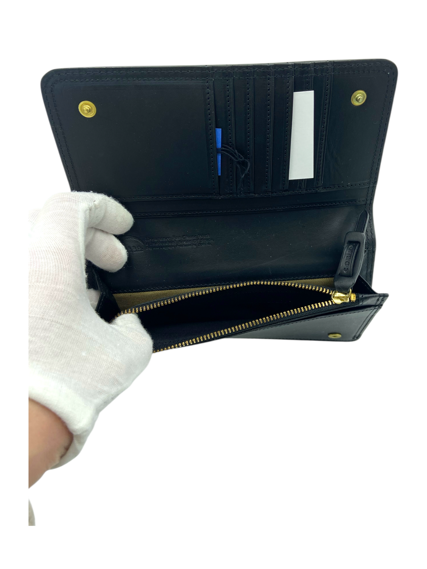 Corbo. Black Cowhide Leather Long Bifold Wallet