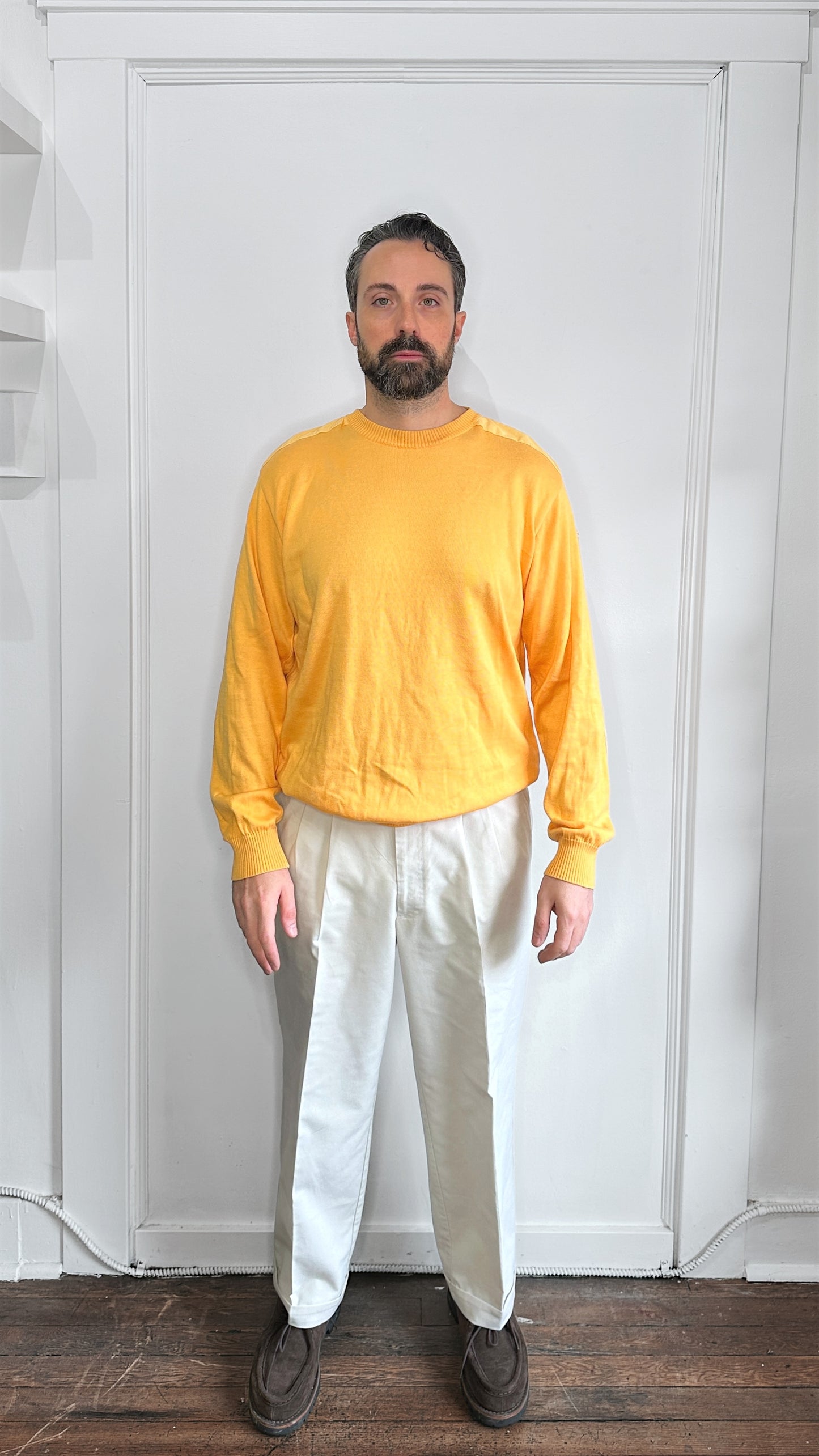 Paul & Shark Light Orange Lightweight Cotton Knit Crewneck Sweater Large