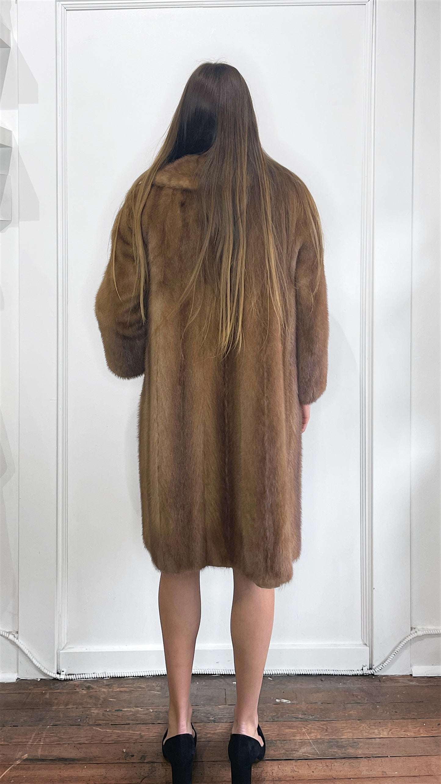 Unbranded Caramel Brown Mink Fur Overcoat Extra Small - XS