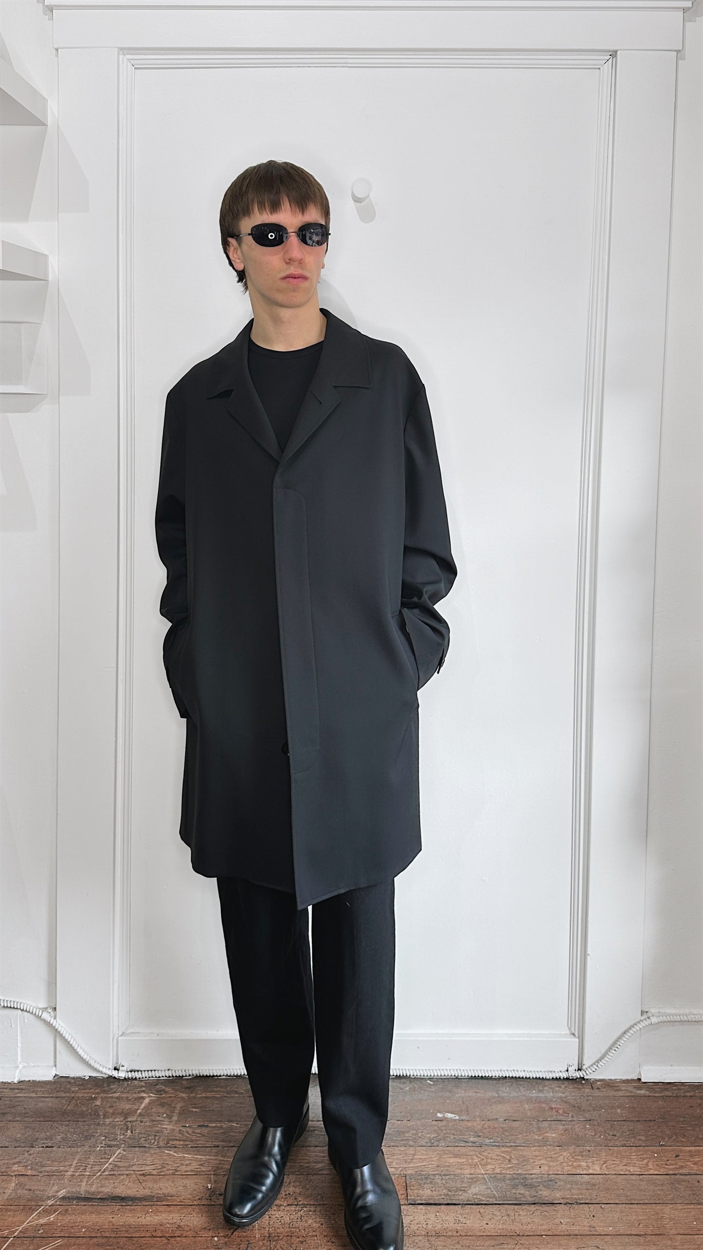 Thomas Jeffery Black Wool Blend Overcoat 44R