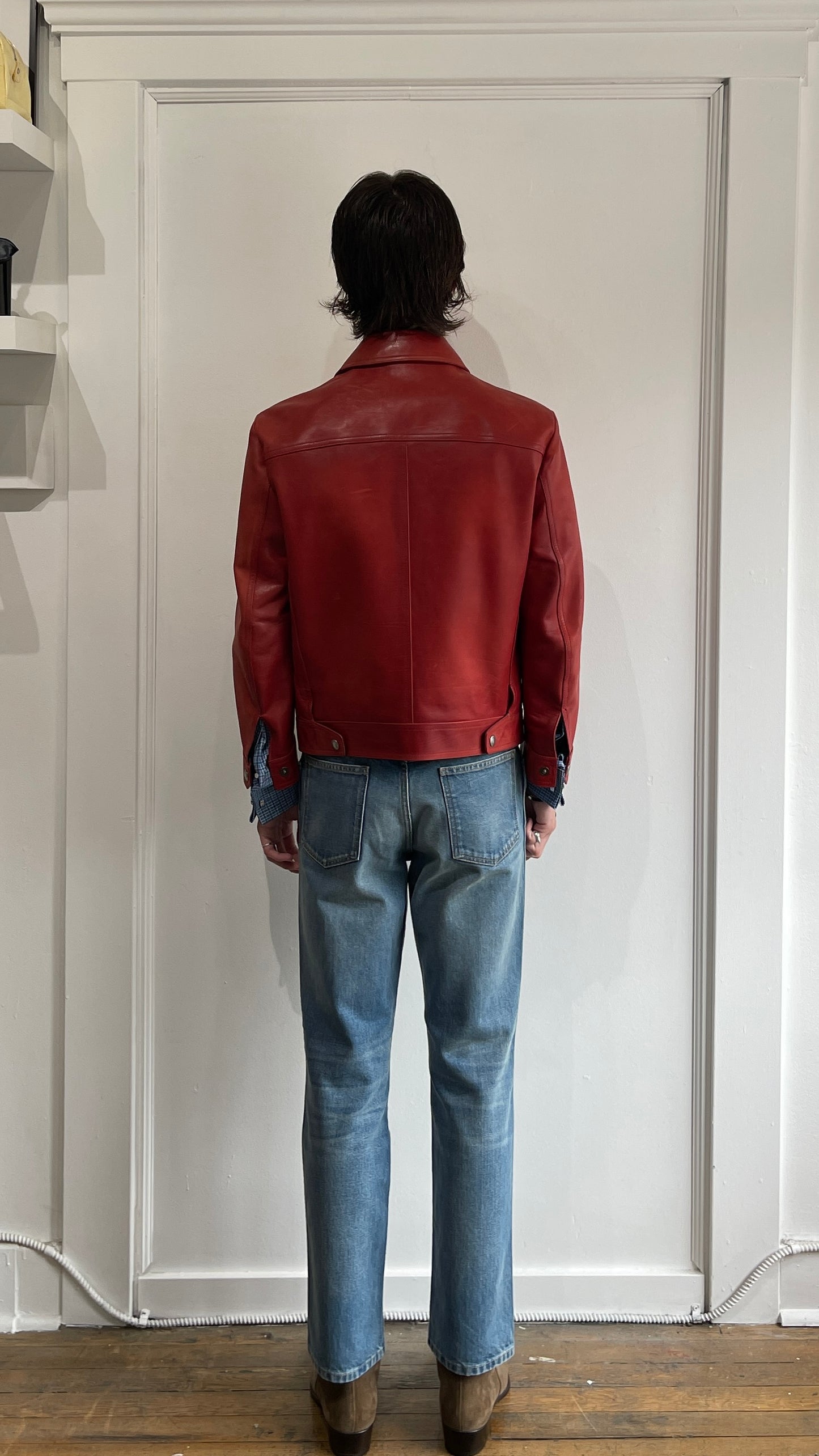 Tom Ford Red Embossed Calfskin Leather Trucker Jacket 40R / 50R