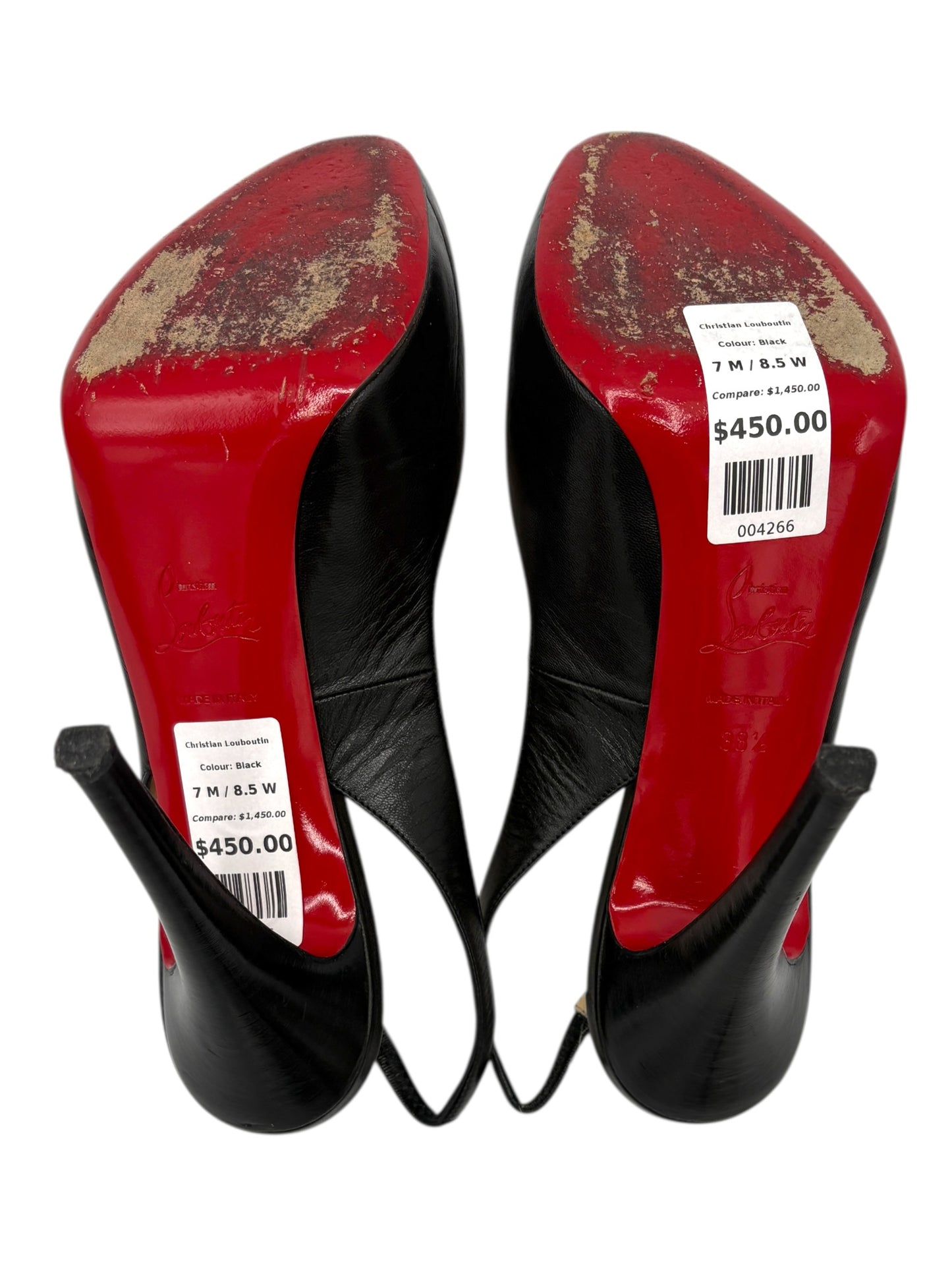 Christian Louboutin Black Leather No Prive Peep Toe Slingback Pumps 7 M / 8.5 W