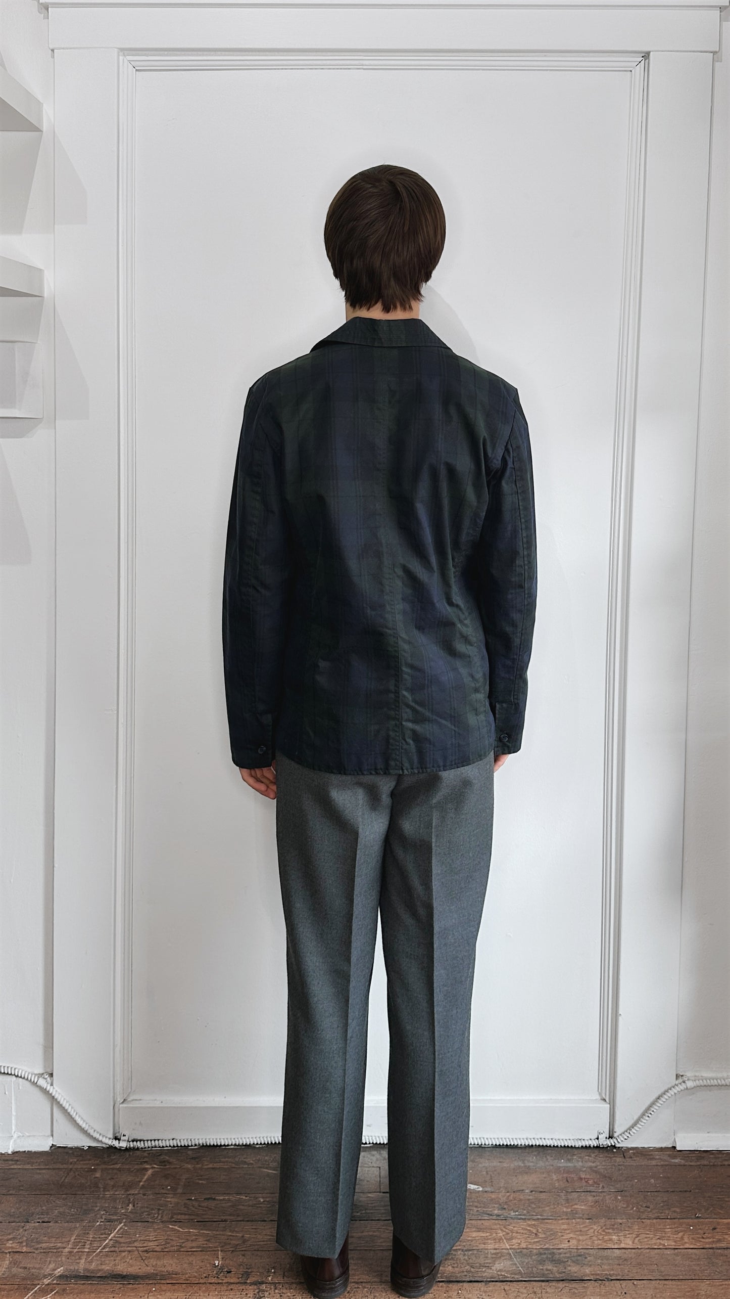 18 Waits Navy & Green Plaid Waxed Canvas Button Up Insulated Jacket Medium