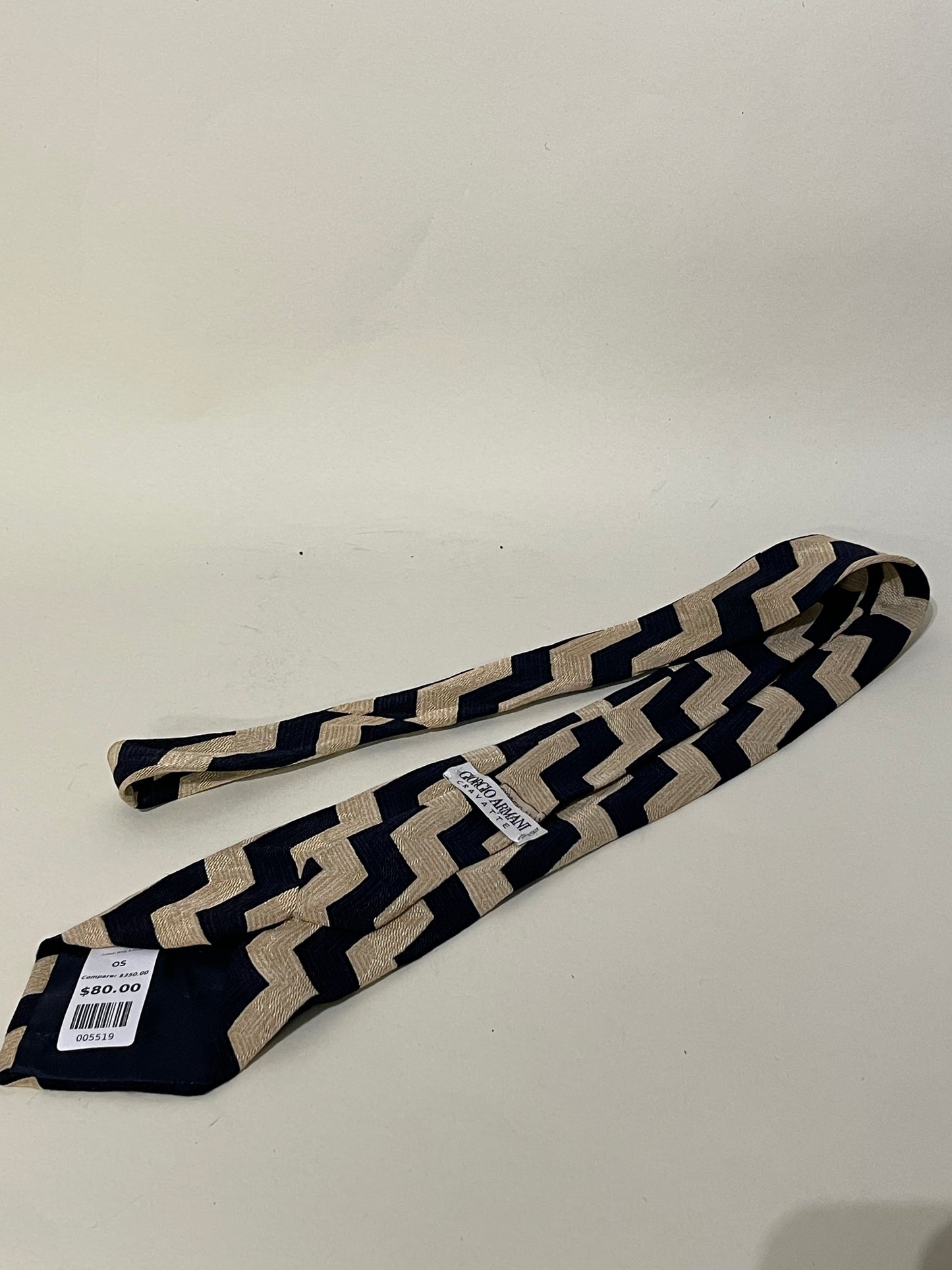 Giorgio Armani Navy & Beige Jagged Stripe Silk Tie