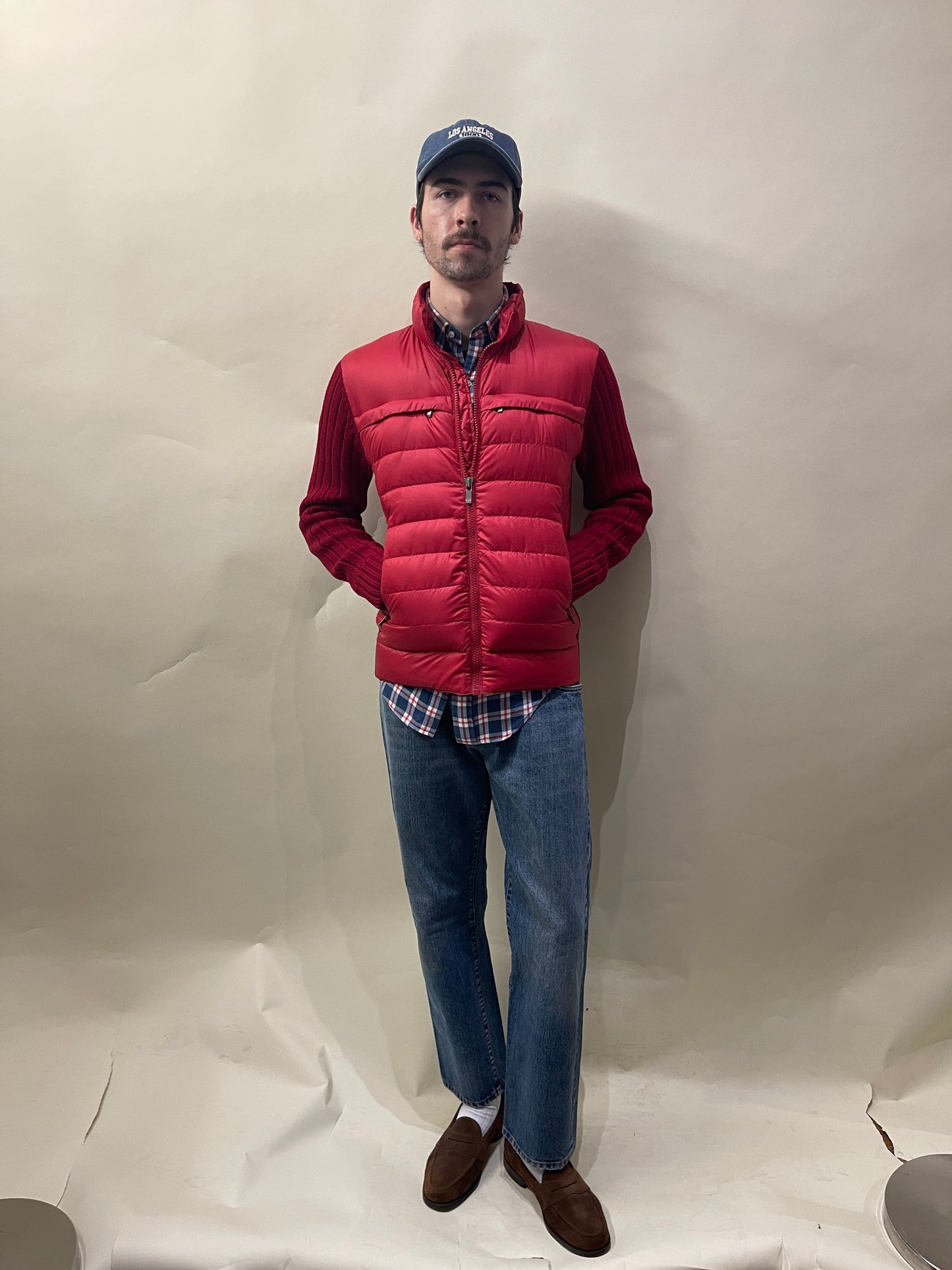 ZegnaSport Red Down Filled Front Panel Knit Jacket Medium - M