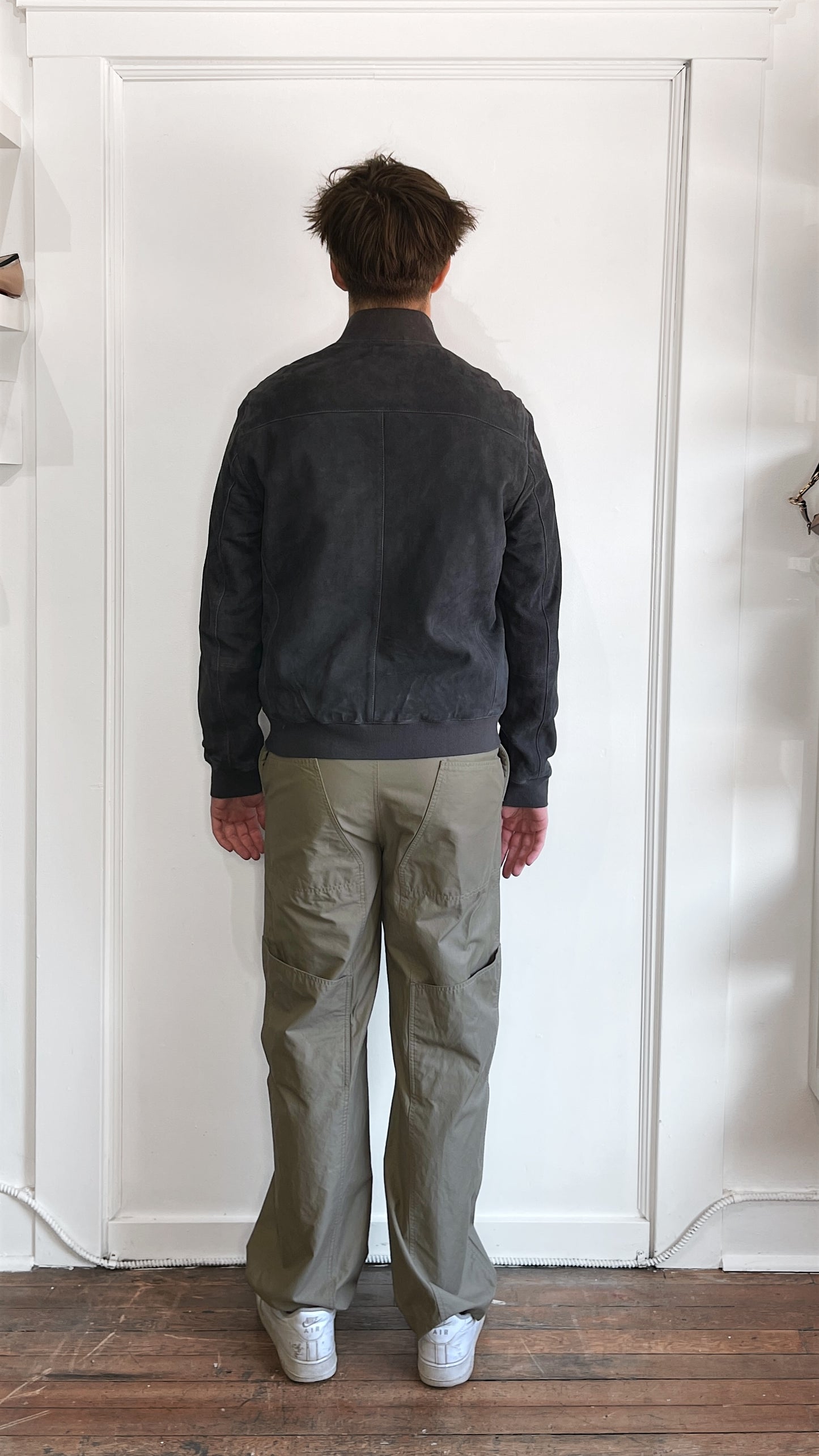 All Saints Grey Suede Kemble Bomber Jacket Extra Large