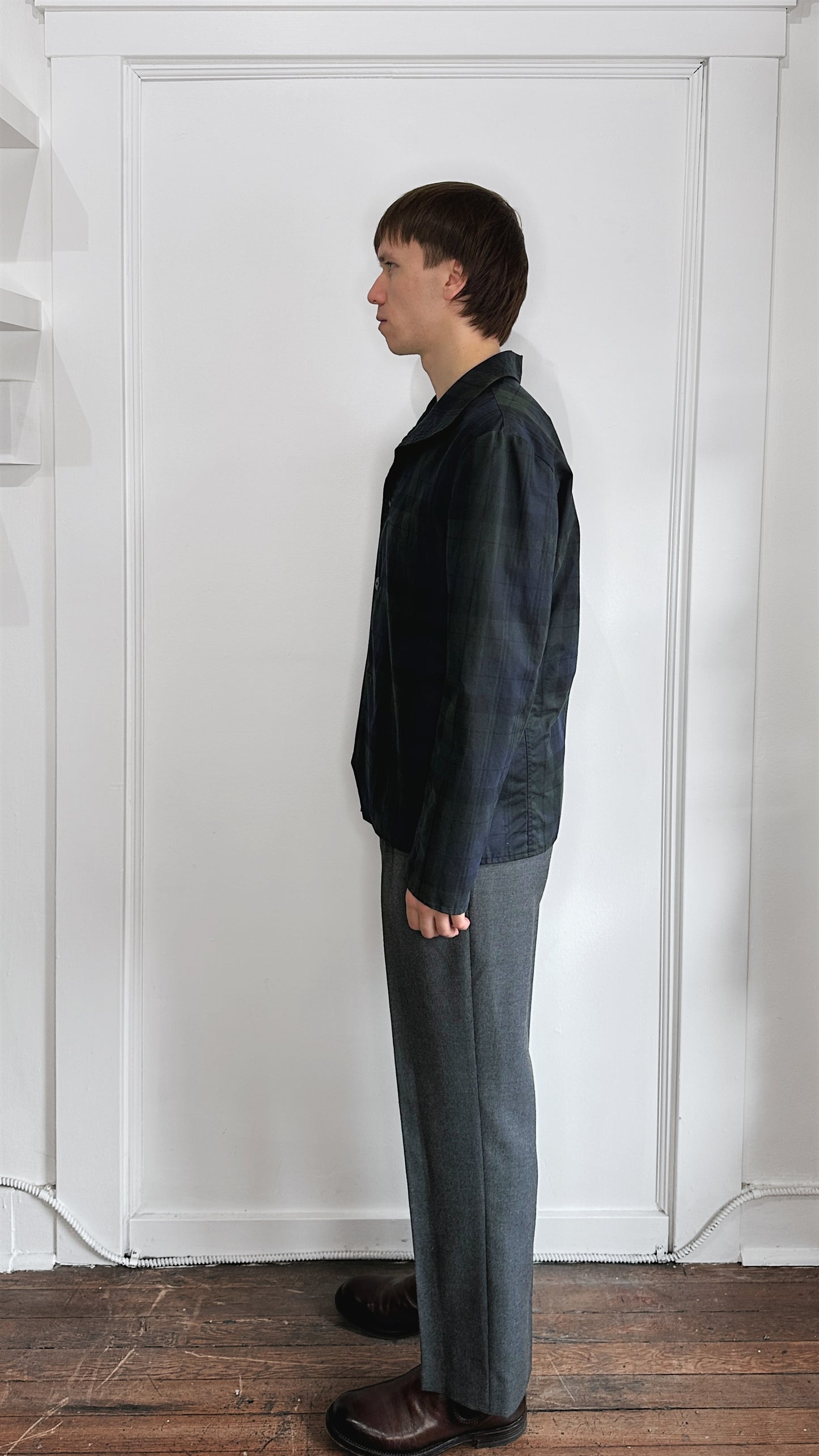 18 Waits Navy & Green Plaid Waxed Canvas Button Up Insulated Jacket Medium