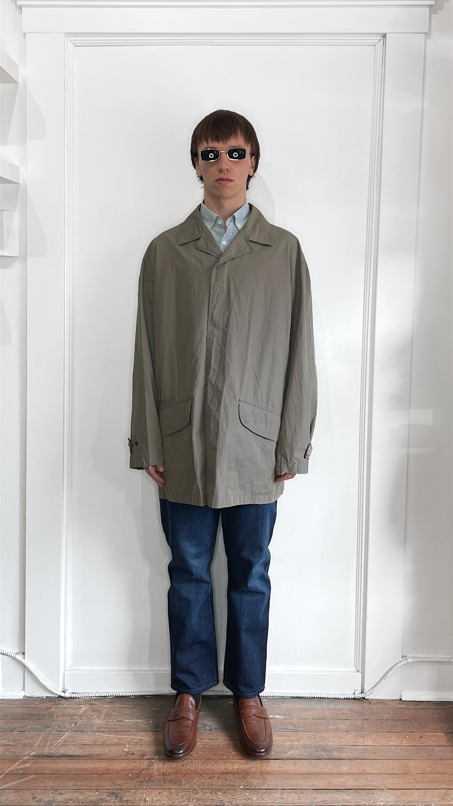 Ermenegildo Zegna Olive Nylon Blend Lightweight Overcoat Extra Large