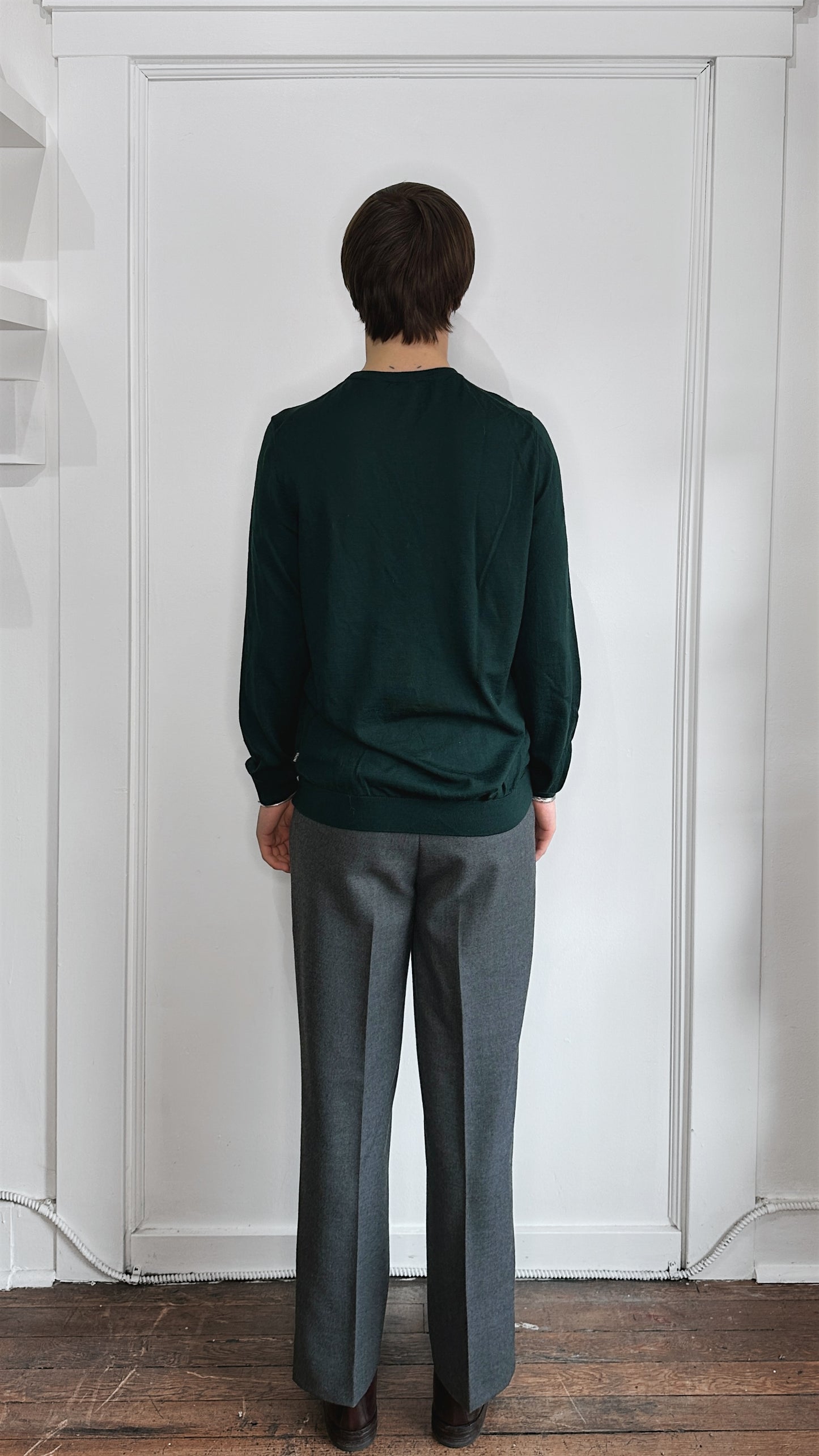 Hugo Boss Forest Green Lightweight Wool Crewneck Sweater Extra Large