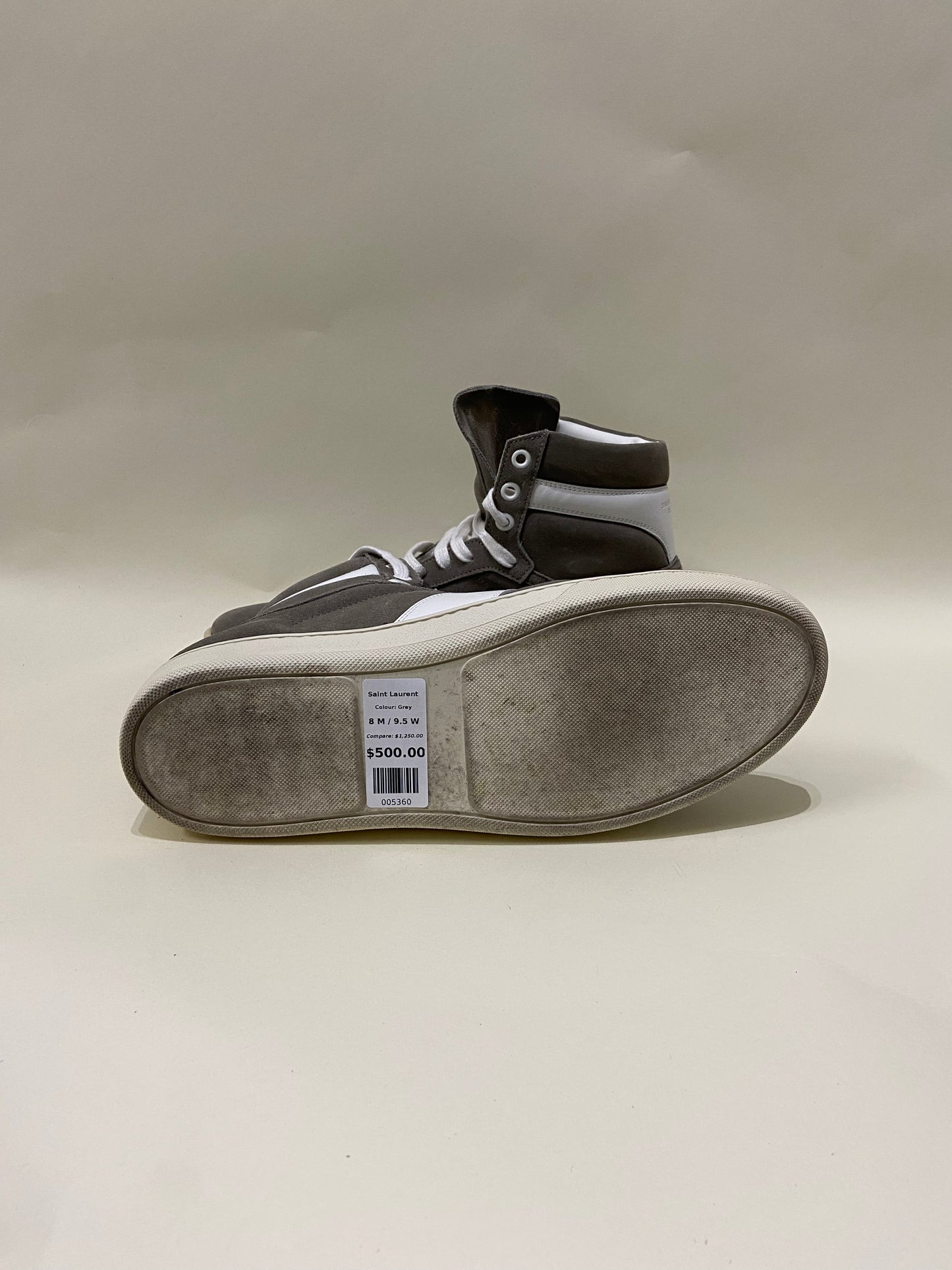 Saint Laurent Grey & White Suede SL-02H High Top Sneakers 8 M / 9.5 W