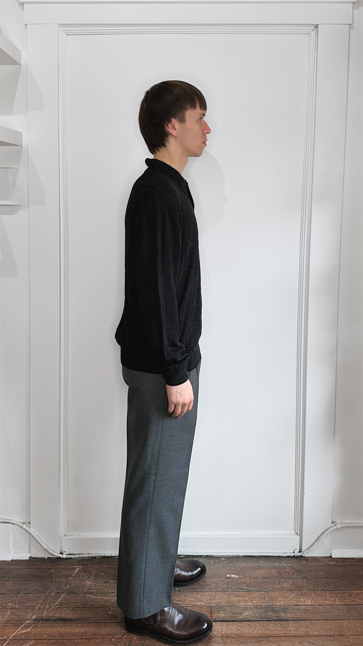 Tulliano Black Tonal Argyle Pattern Knit Polo Sweater Extra Large