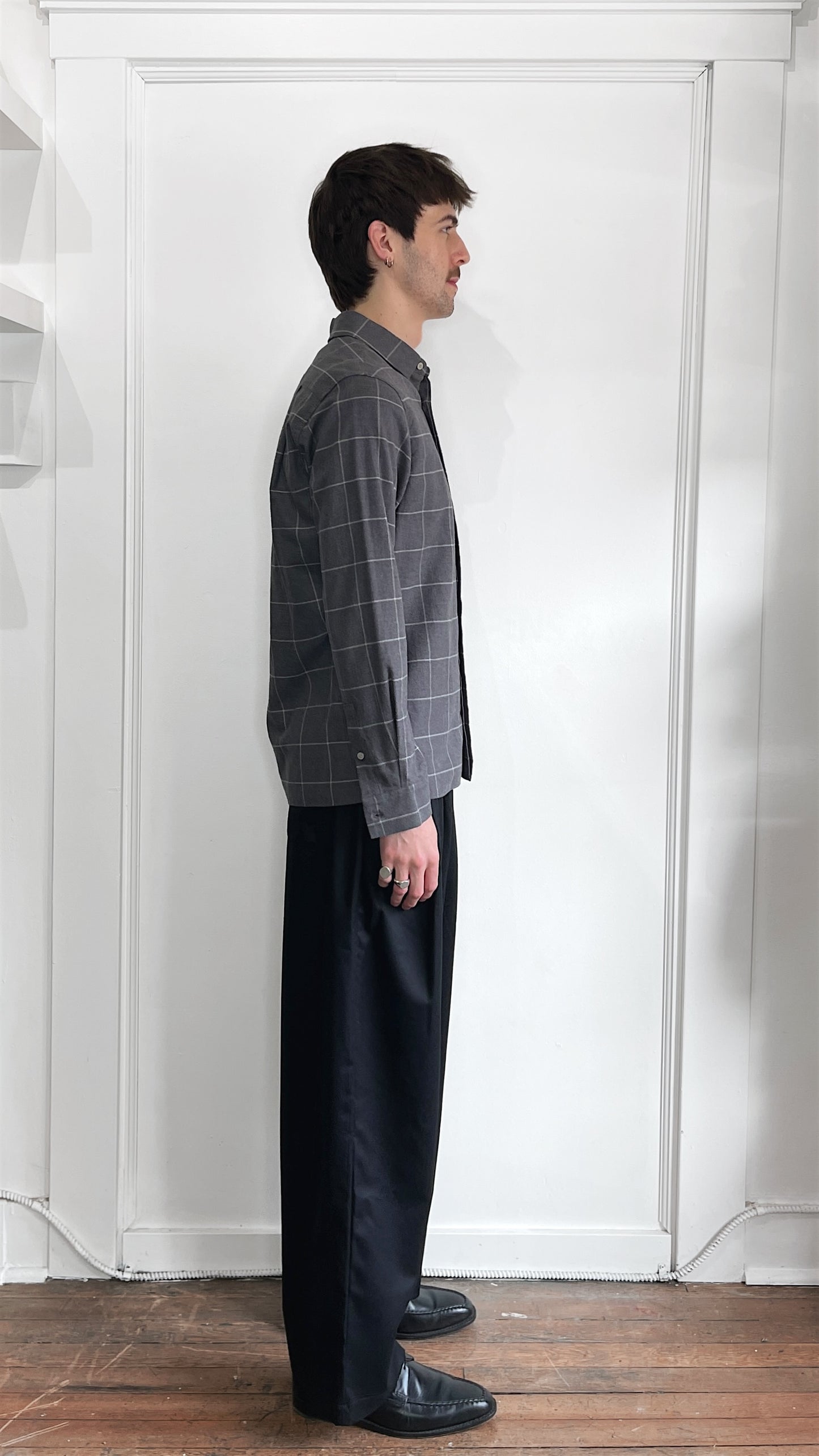 Wings + Horns Grey & White Windowpane Brushed Cotton Flannel Small