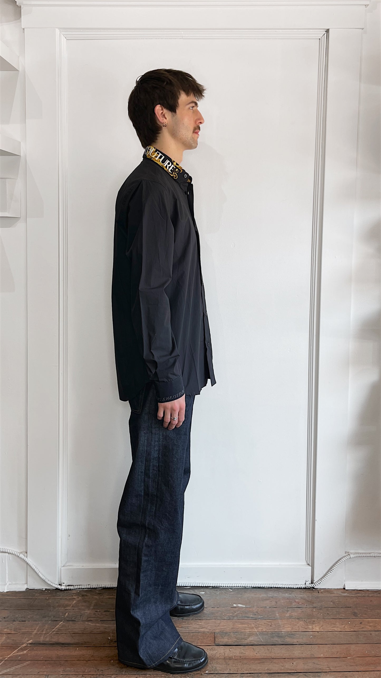 Versace Jeans Couture Black Collar Logo Button Up Shirt 38