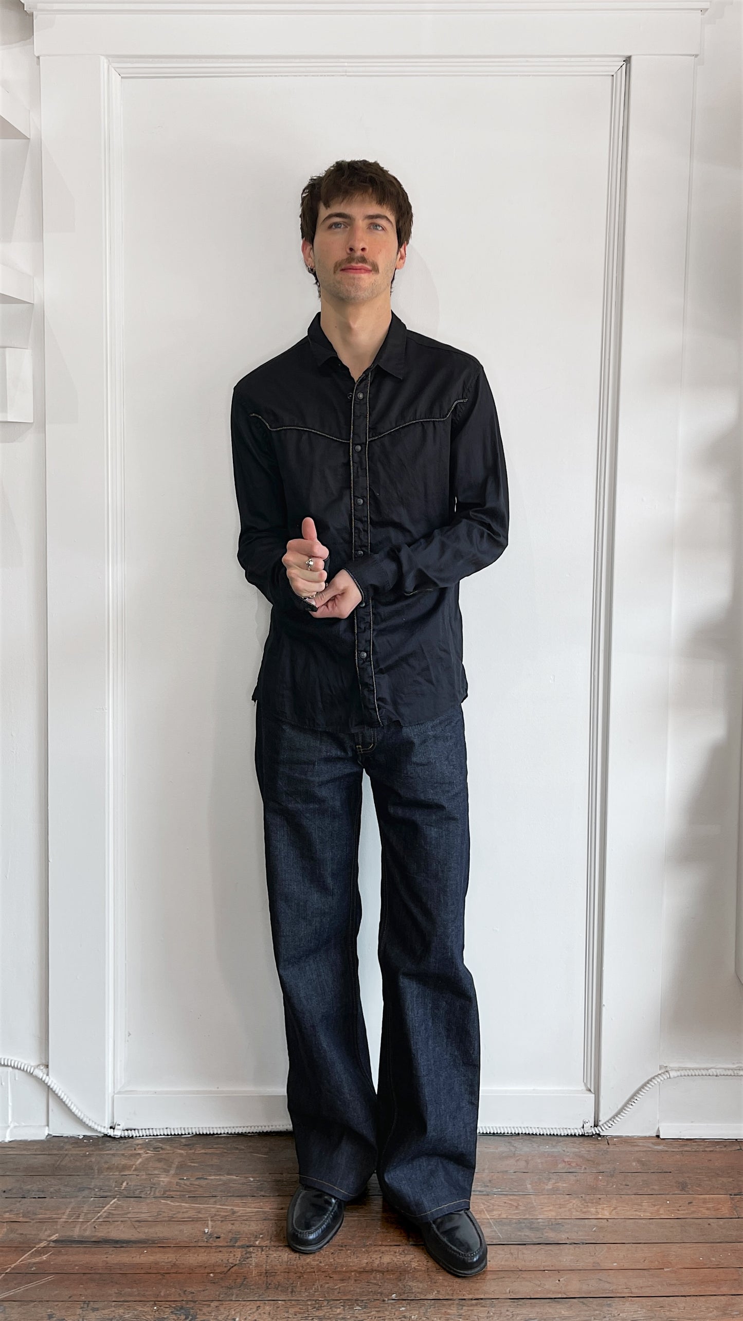 John Varvatos Black Lightweight Cotton Metallic Rope Motif Shirt Large