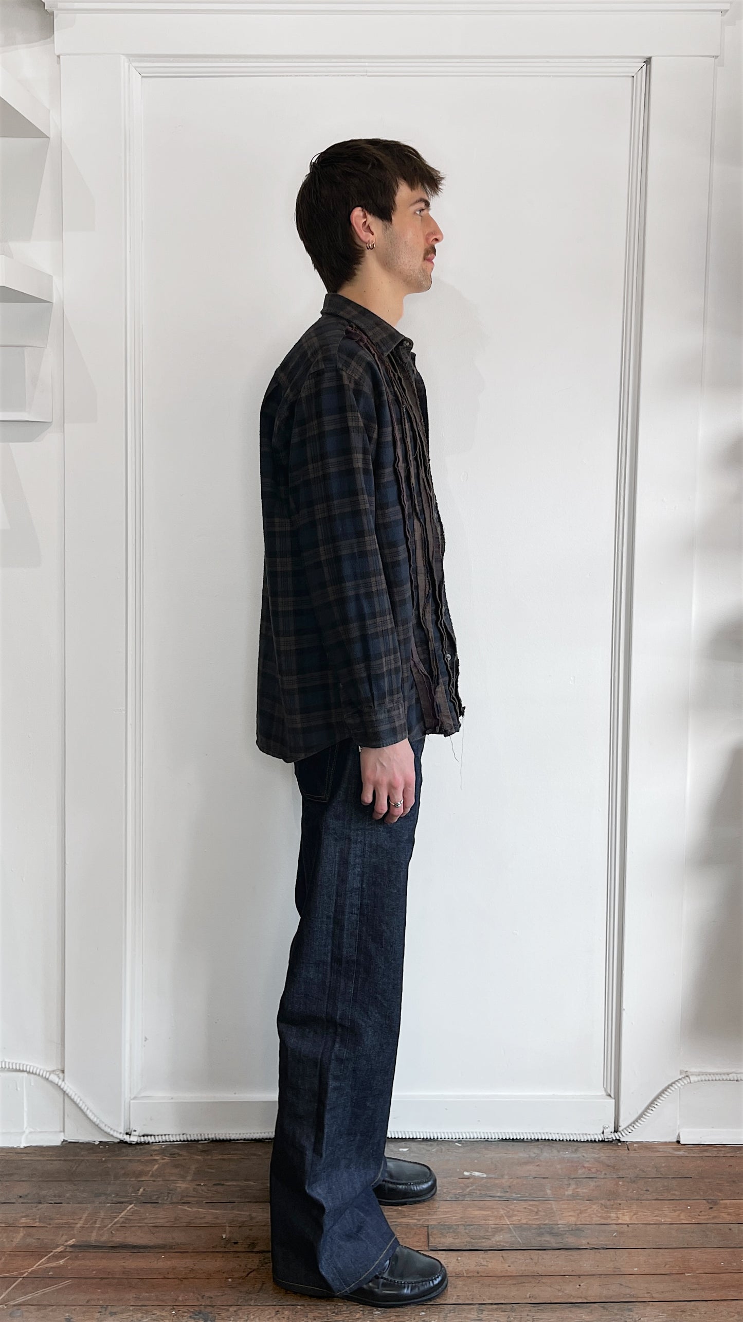 Needles Navy & Brown Multicolour Rebuild Flannel Shirt Extra Large