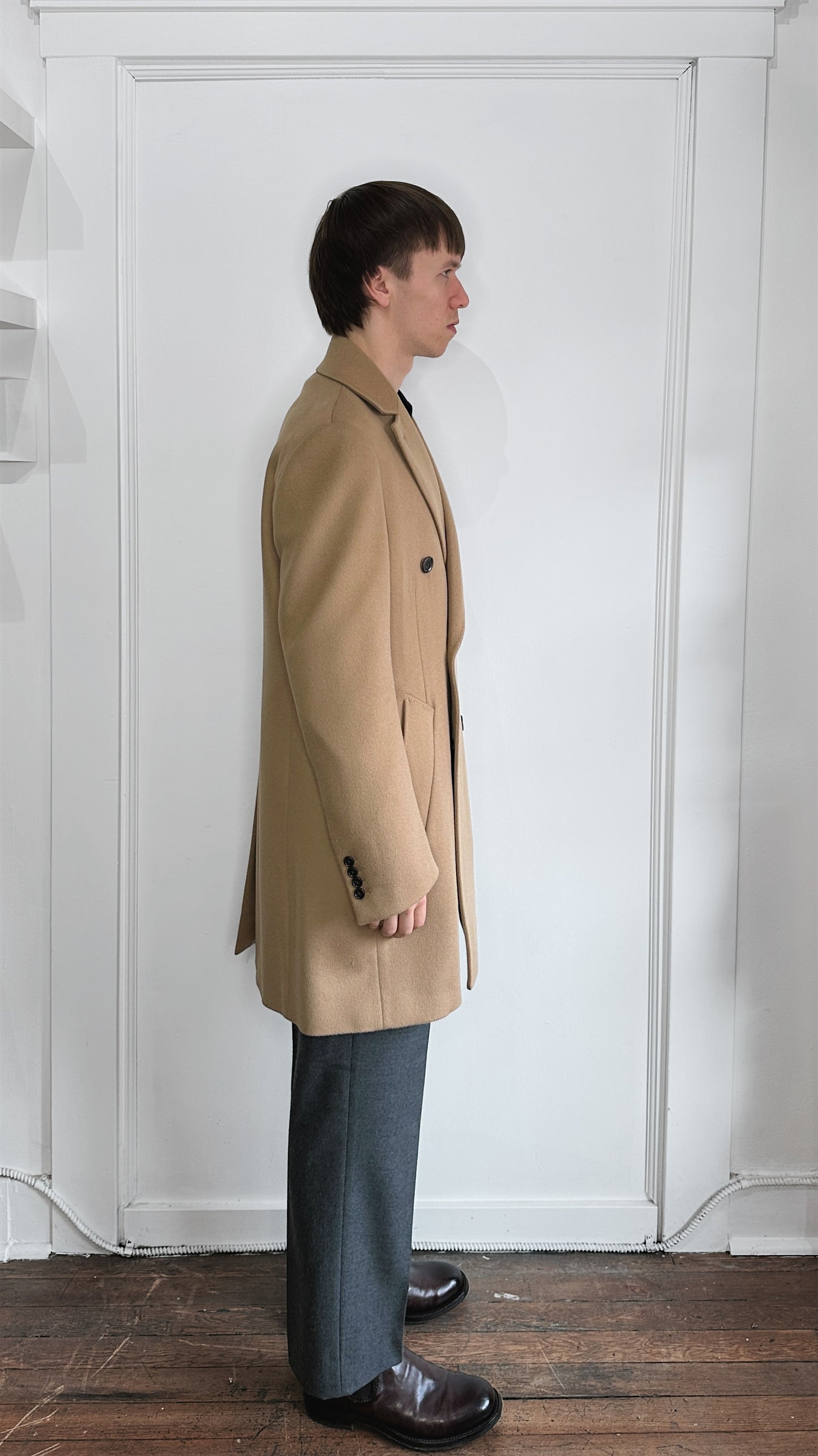 Indochino Camel Wool Cashmere Blend DB Overcoat 38