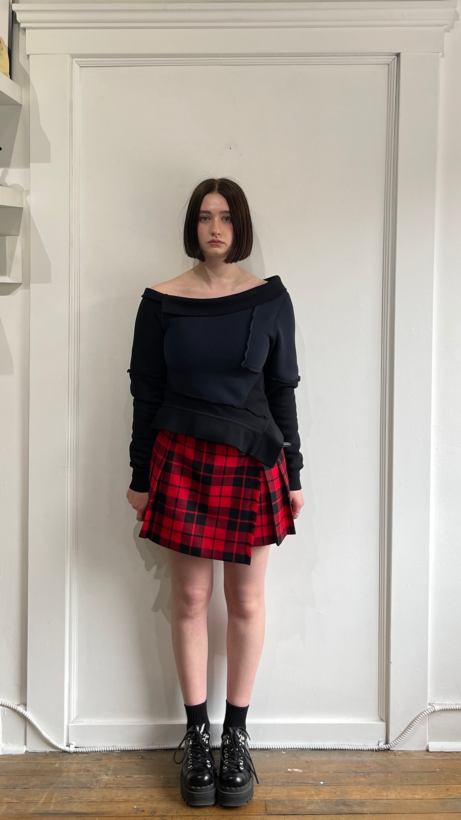 Black plaid full skirt hotsell