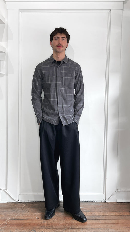 Wings + Horns Grey & White Windowpane Brushed Cotton Flannel Small