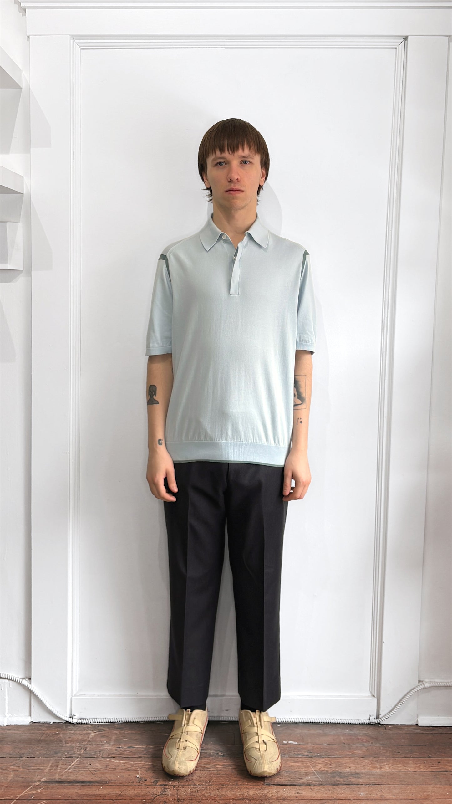 Paul Smith Baby Blue Organic Cotton Knit SS Polo Shirt Large