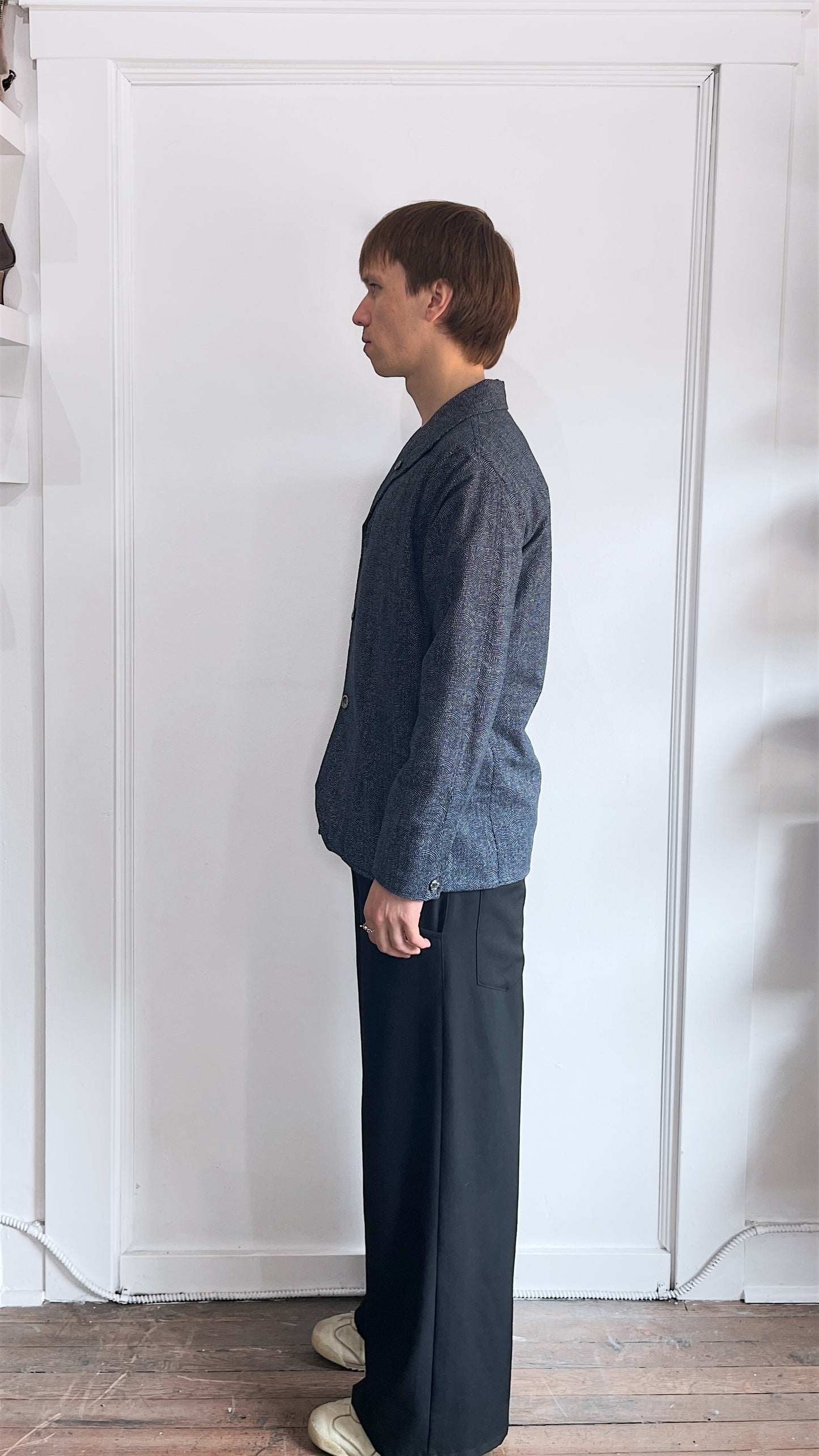 18 Waits Indigo & White Sashiko-esque Pattern Jacket Small