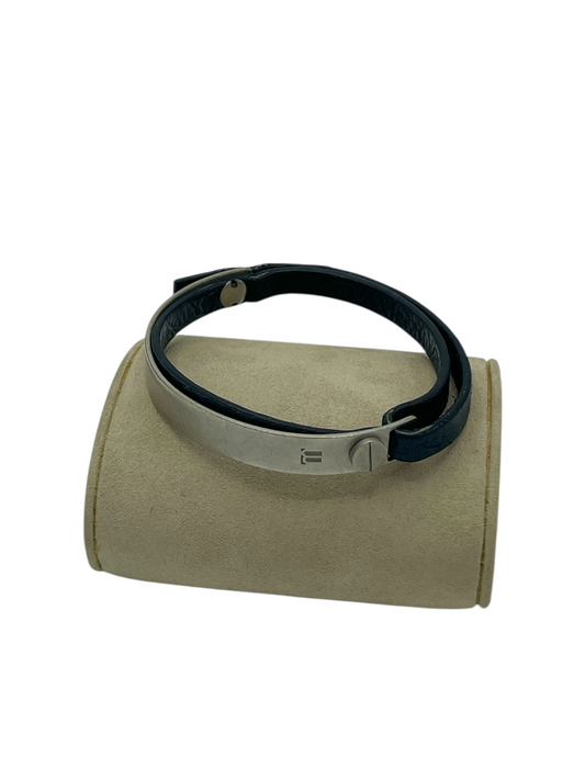 Balenciaga Black Leather & Metal Bracelet