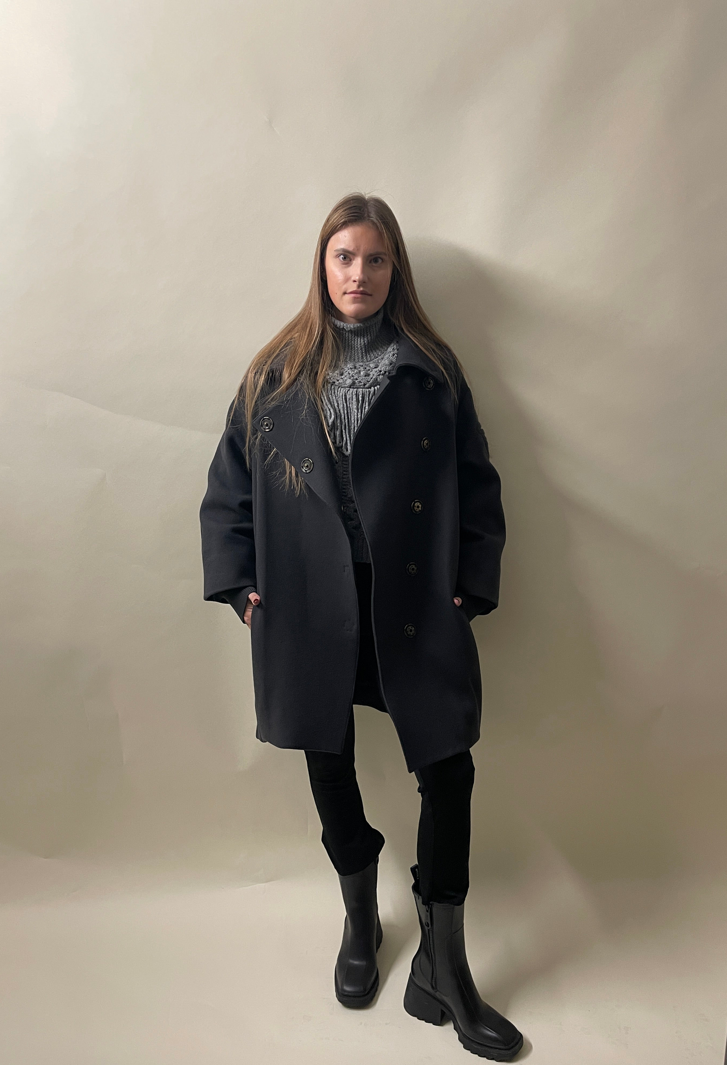Stella McCartney Dark Grey Wool Oversized Side Zip DB Overcoat 44
