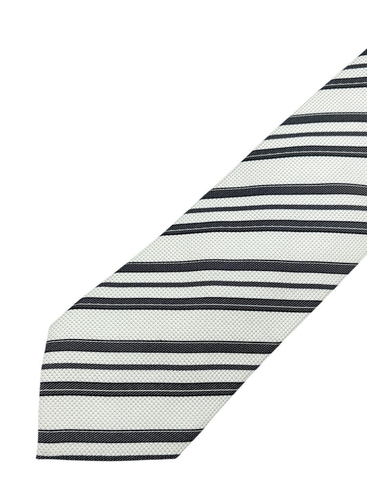 Armani Collezioni Off White & Navy Diagonal Stripe Silk Tie