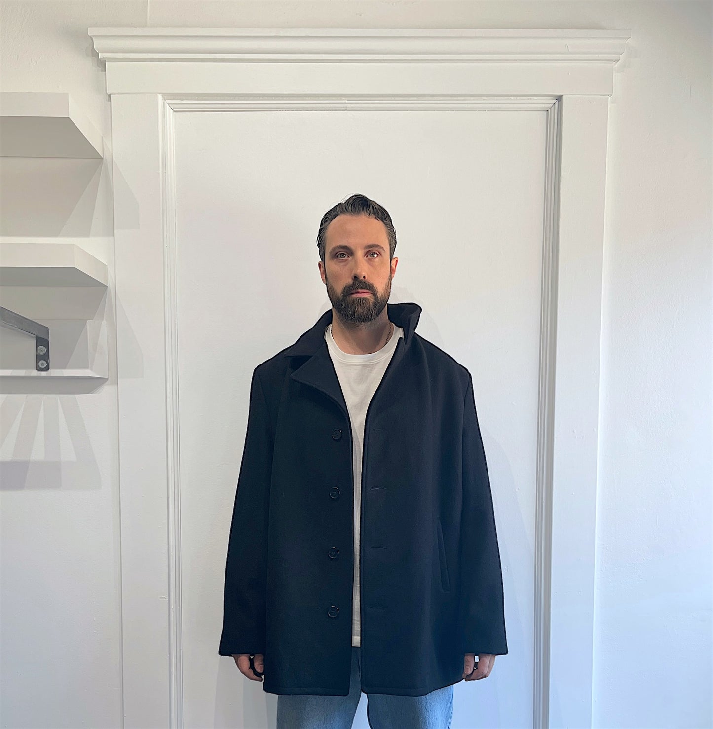 Schott NYC Black Wool Blend Single Breasted Car Coat XXL