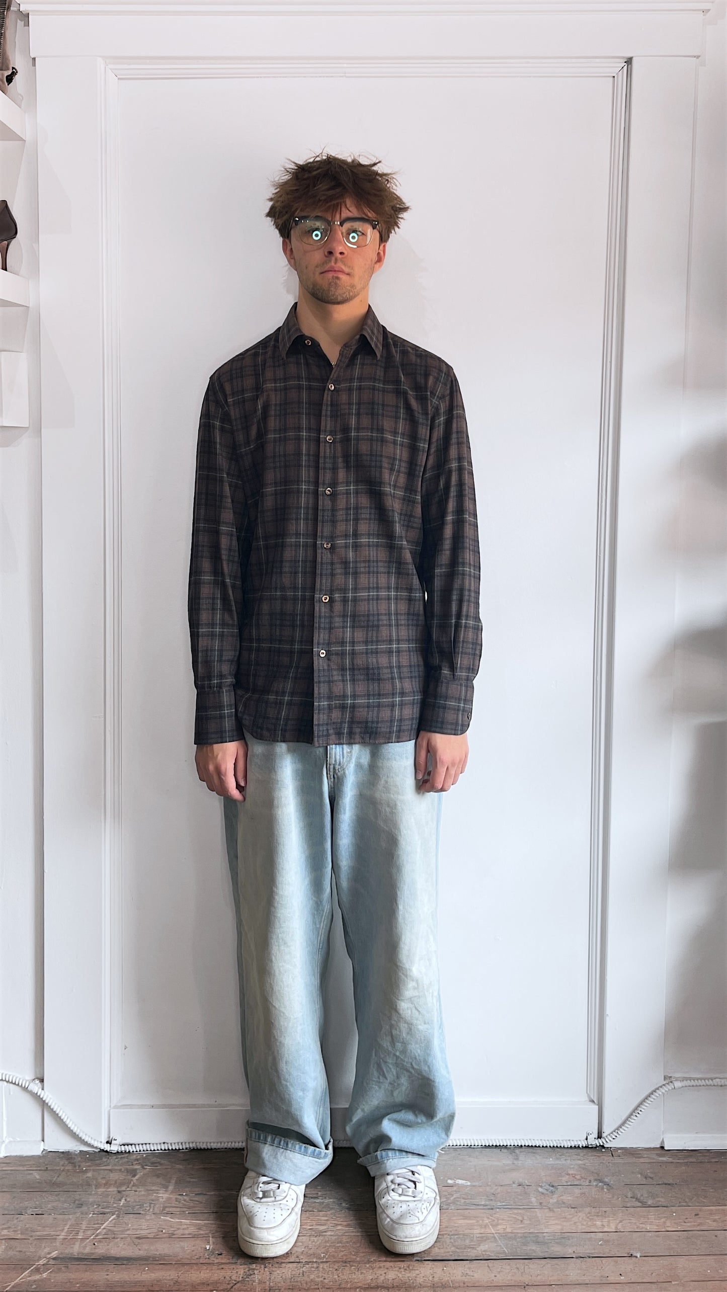 Tom Ford Brown & Black Plaid Cotton Flannel Shirt 16